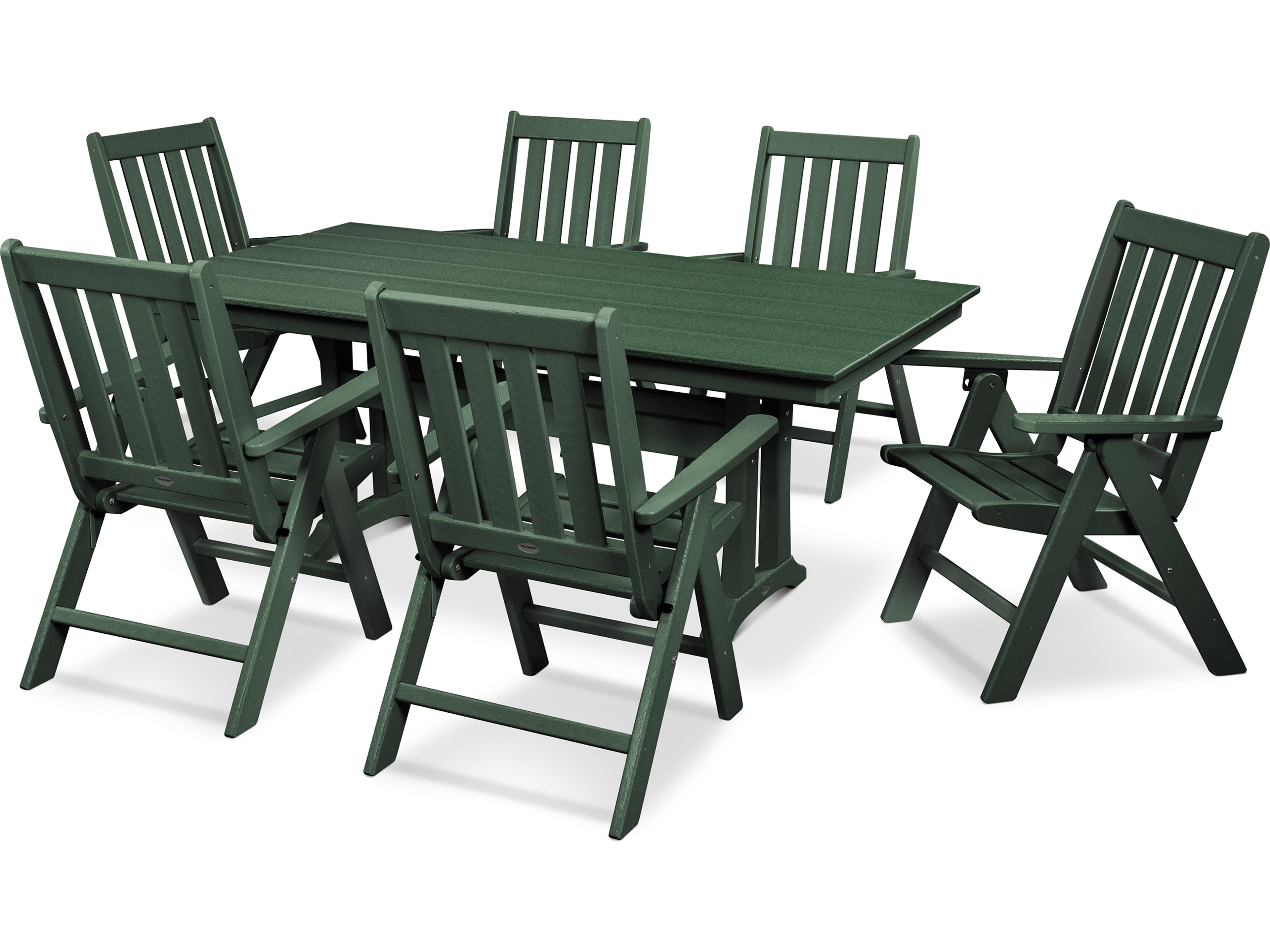 POLYWOOD® Vineyard Recycled Plastic 7 Piece Farmhouse Folding Outdoor Dining Set