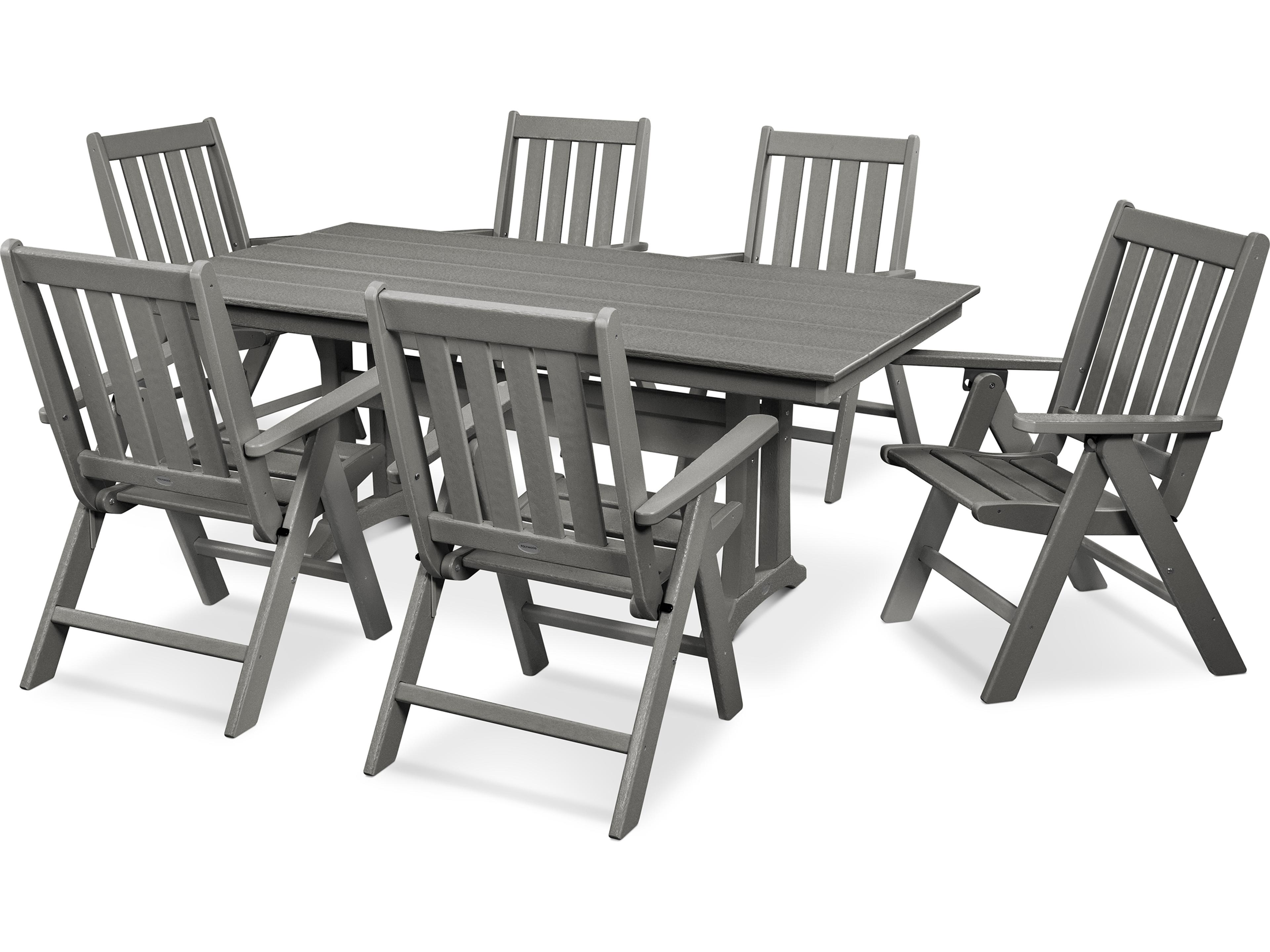 POLYWOOD® Vineyard Recycled Plastic 7 Piece Farmhouse Folding Outdoor Dining Set