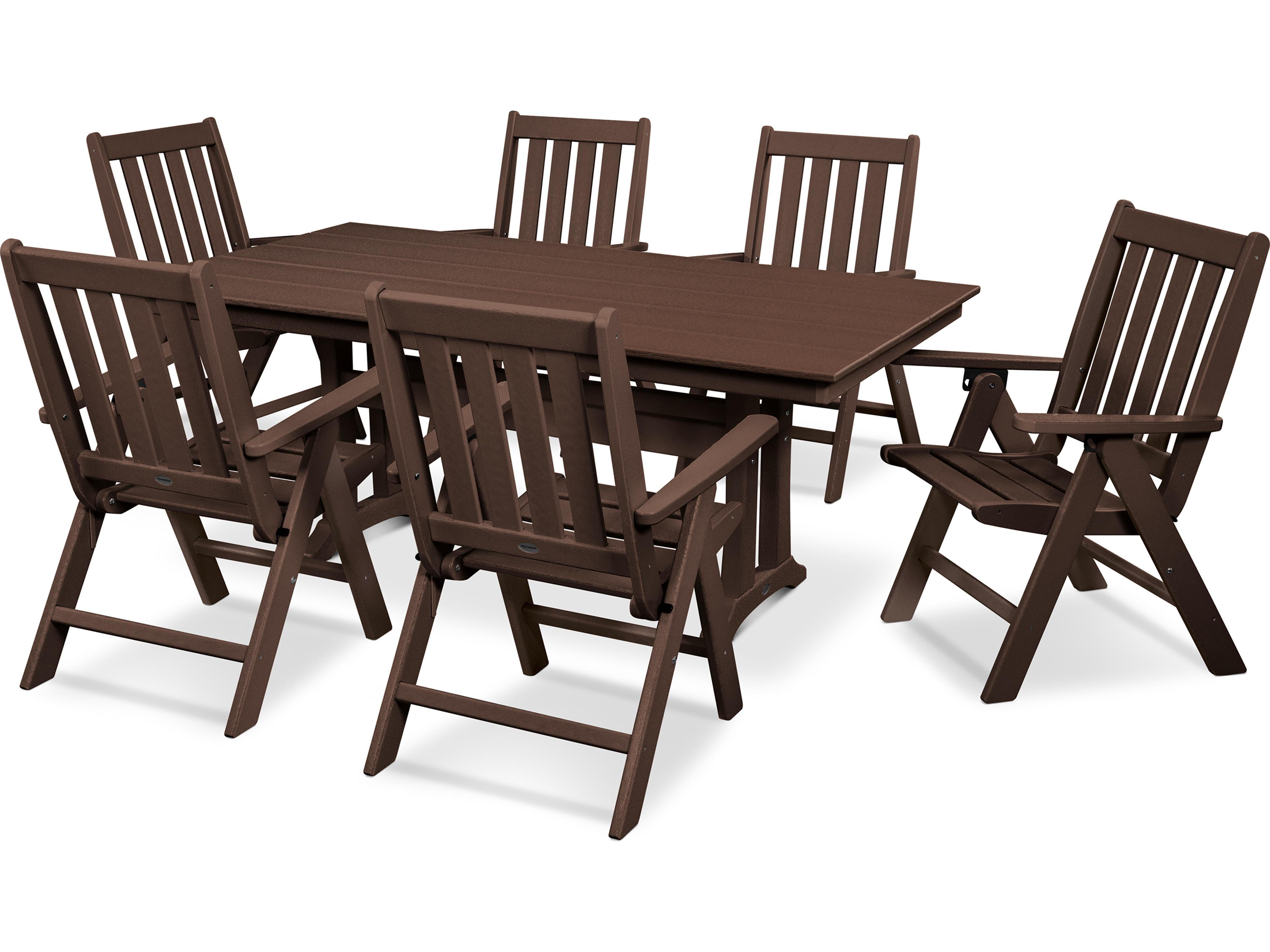 POLYWOOD® Vineyard Recycled Plastic 7 Piece Farmhouse Folding Outdoor Dining Set