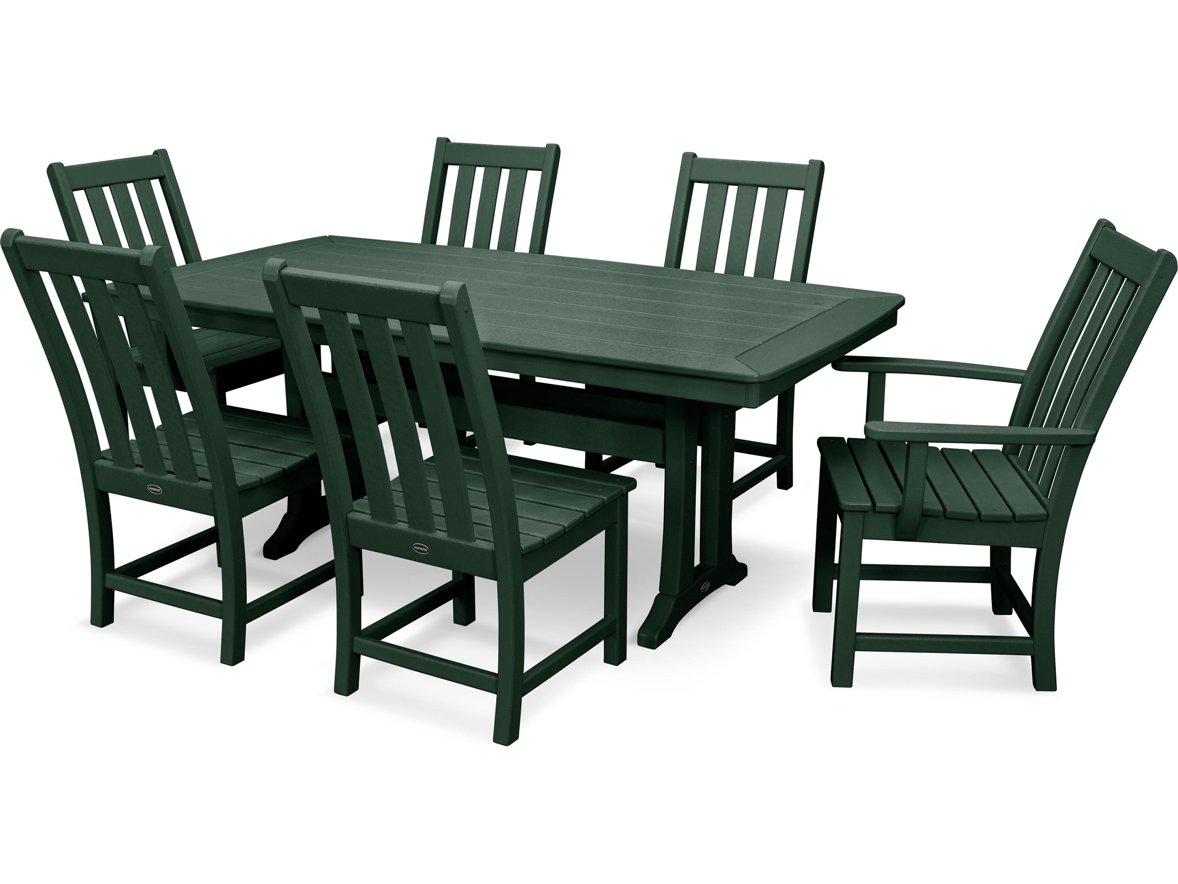 POLYWOOD® Vineyard Recycled Plastic 7 Piece Nautical Trestle Patio Dining Set