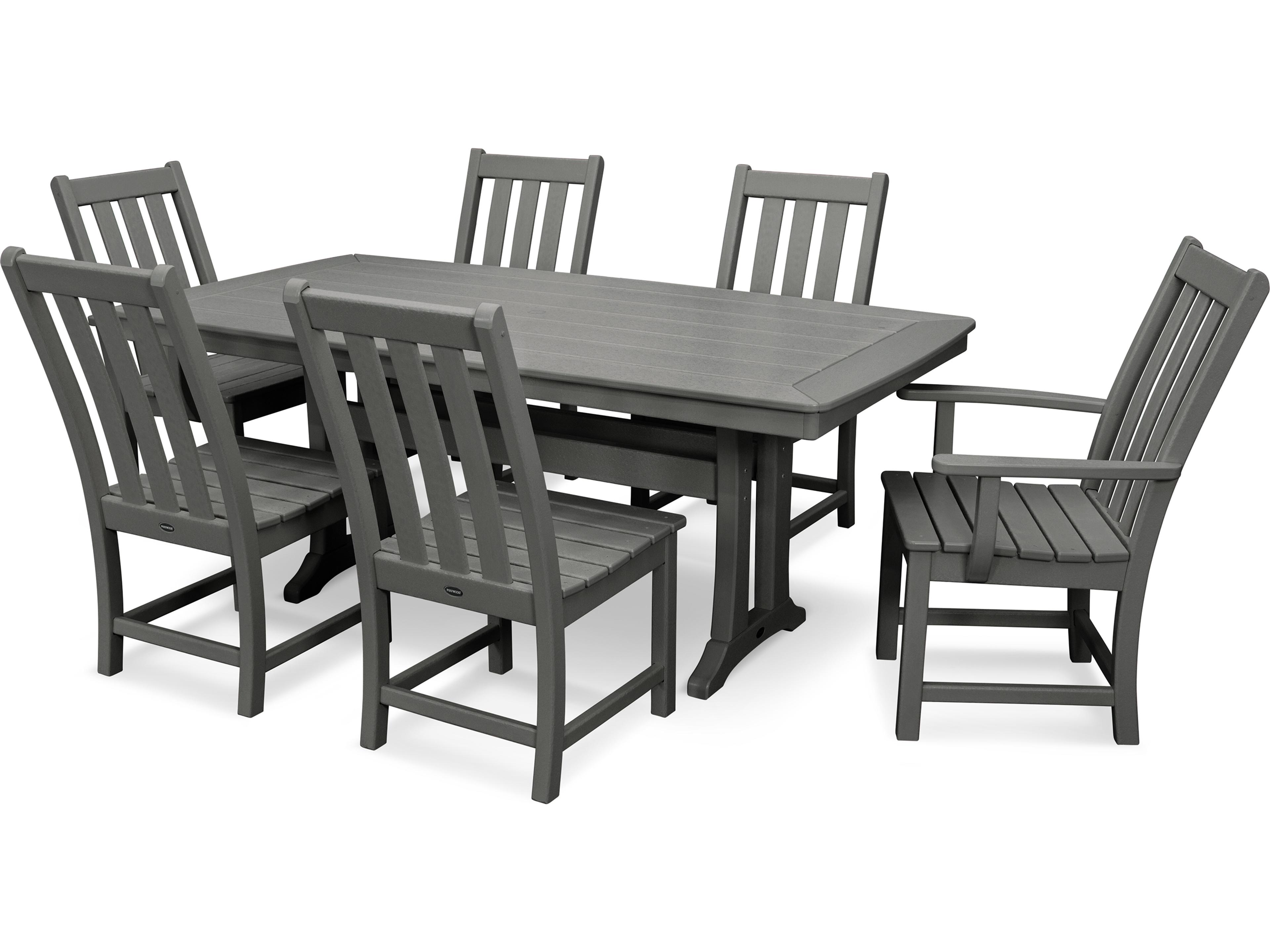 POLYWOOD® Vineyard Recycled Plastic 7 Piece Nautical Trestle Patio Dining Set