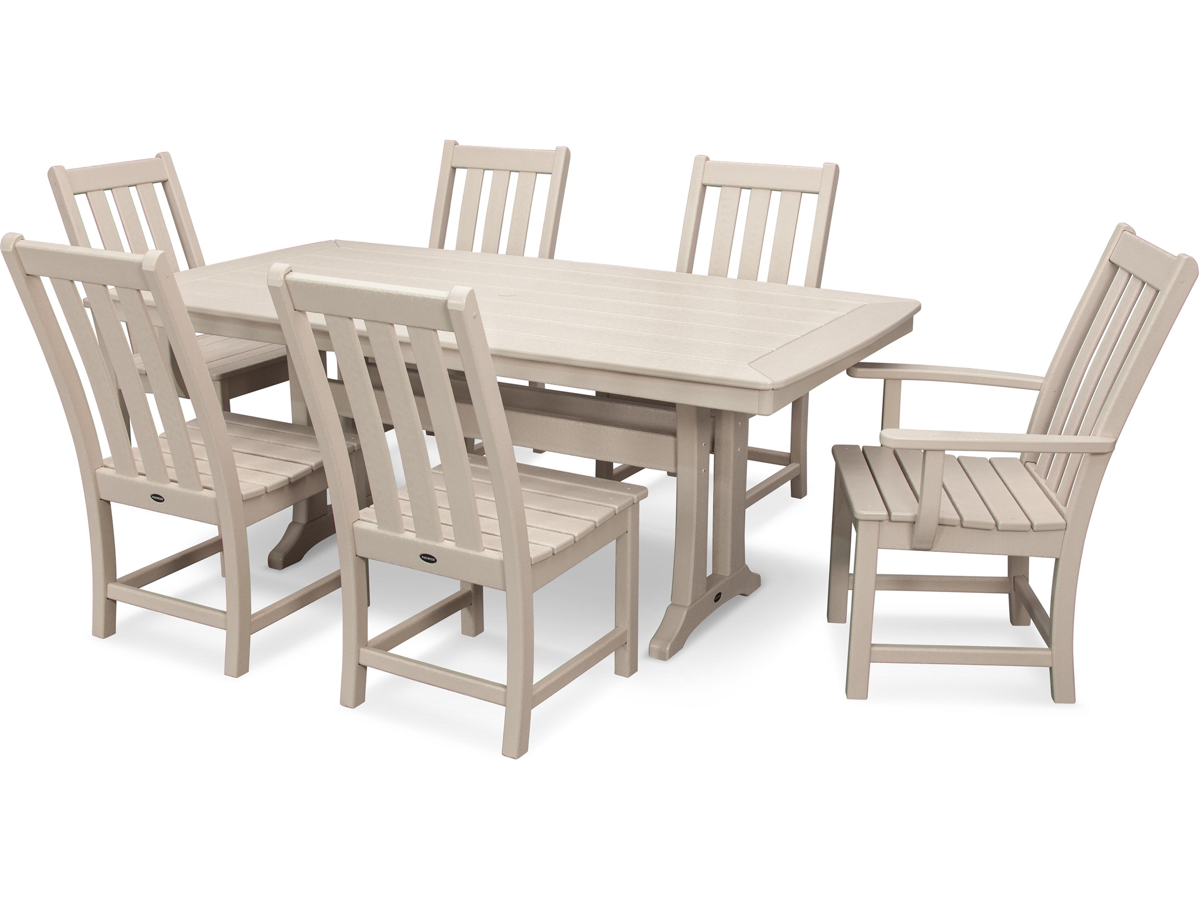 POLYWOOD® Vineyard Recycled Plastic 7 Piece Nautical Trestle Patio Dining Set