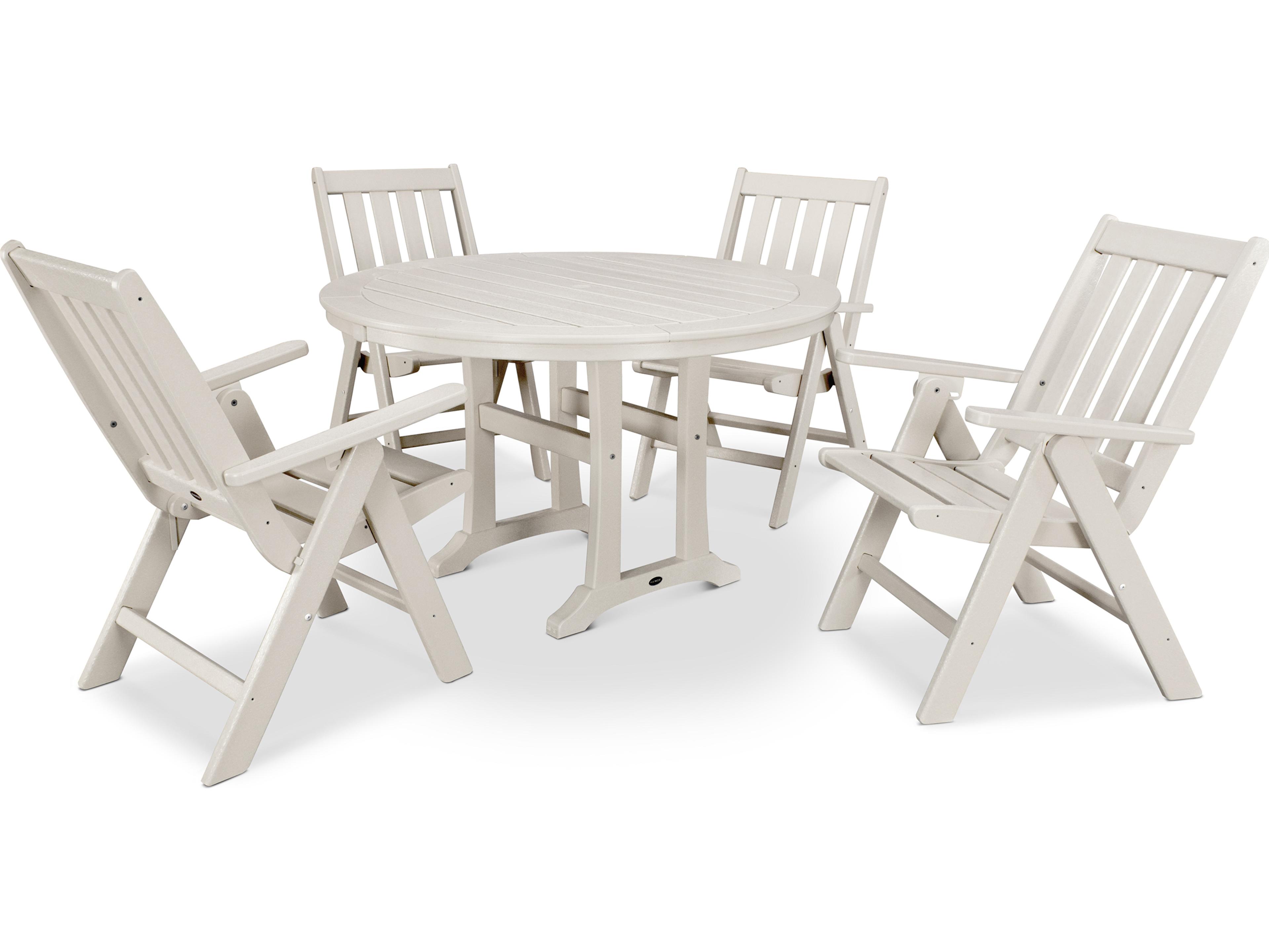 POLYWOOD® Vineyard Recycled Plastic 5 Piece Nautical Trestle Folding Patio Dining Set
