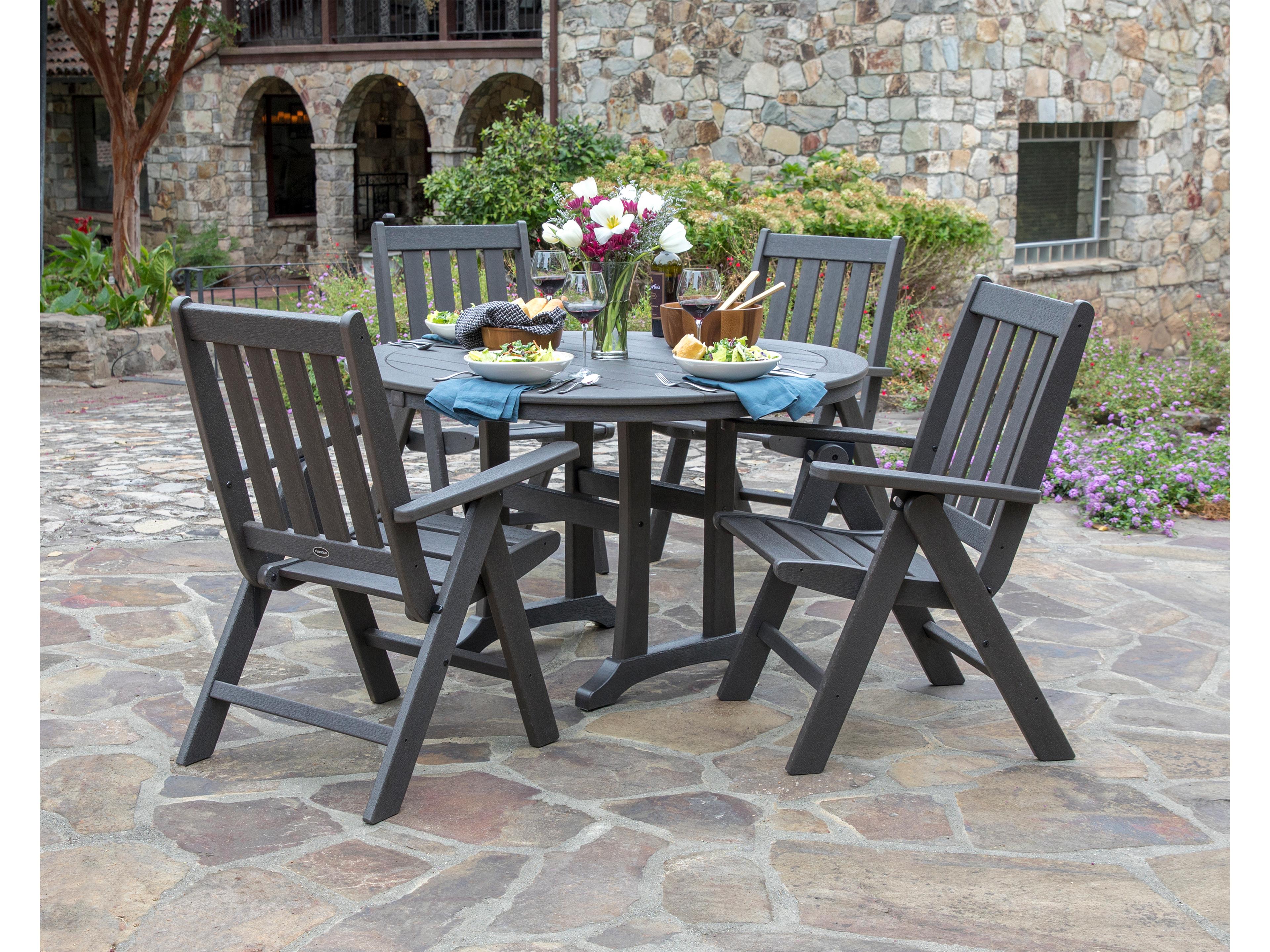 POLYWOOD® Vineyard Recycled Plastic 5 Piece Nautical Trestle Folding Patio Dining Set