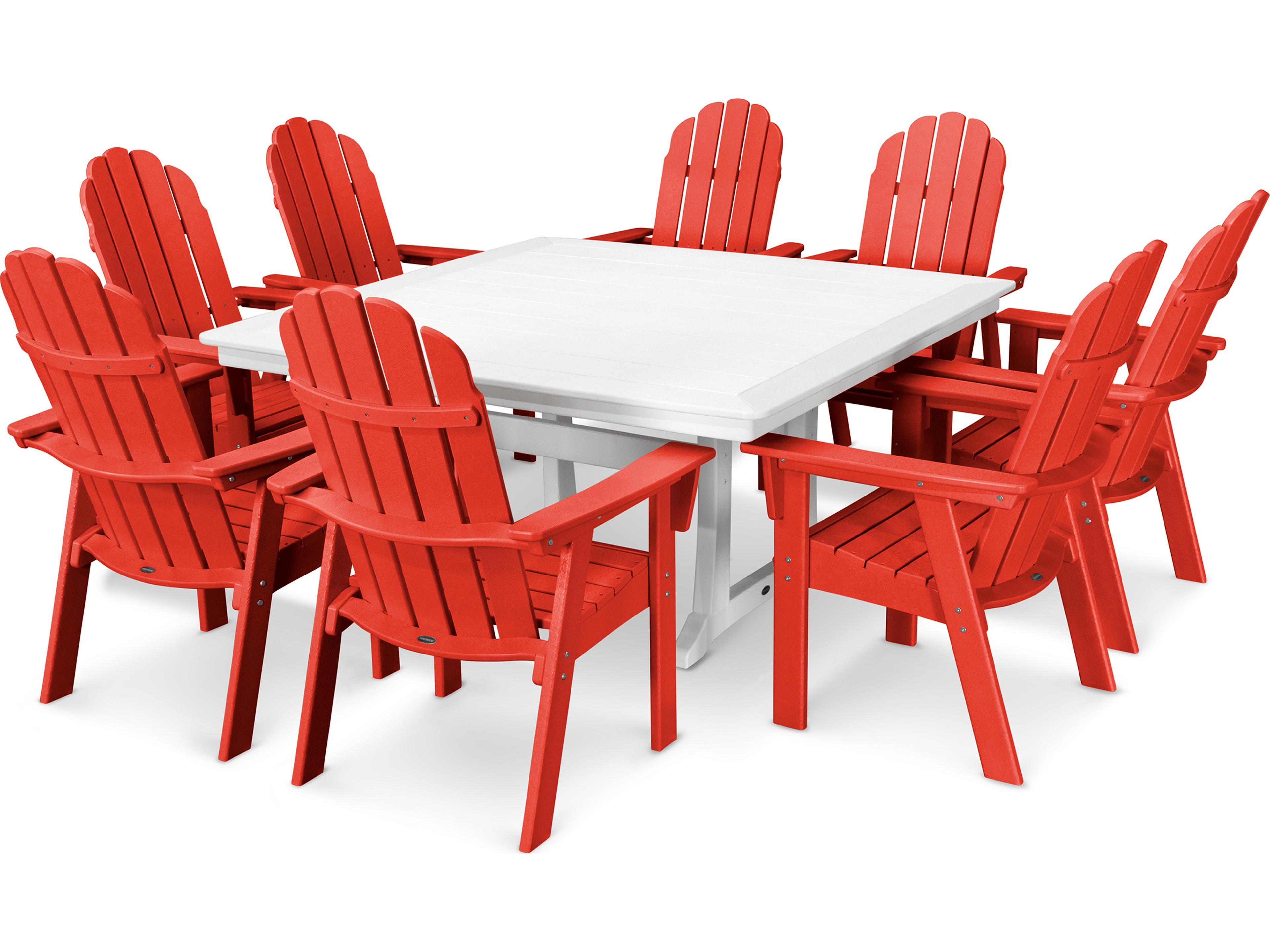 POLYWOOD® Vineyard Adirondack 9-Piece Nautical Trestle Patio Dining Set