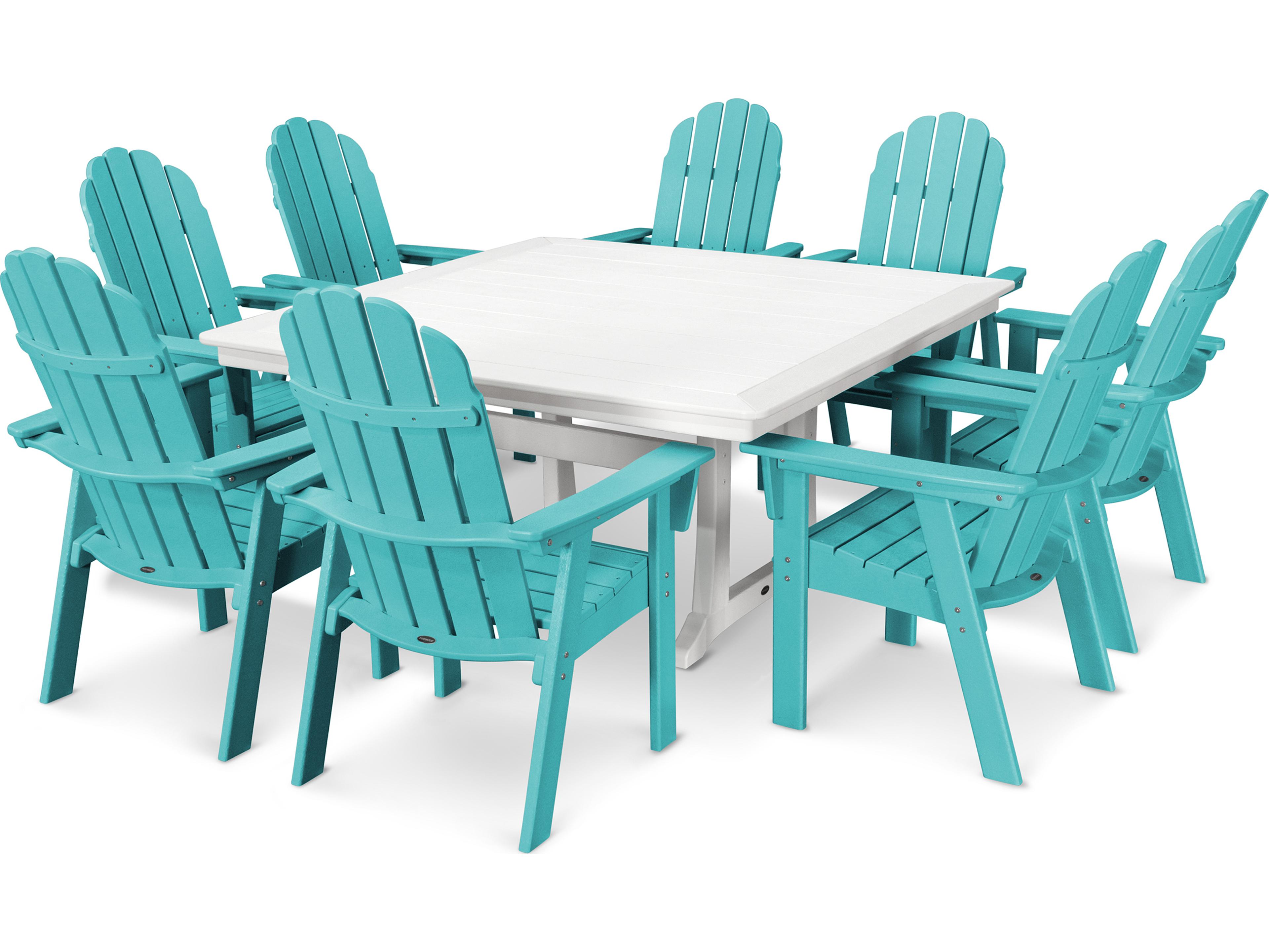 POLYWOOD® Vineyard Adirondack 9-Piece Nautical Trestle Patio Dining Set