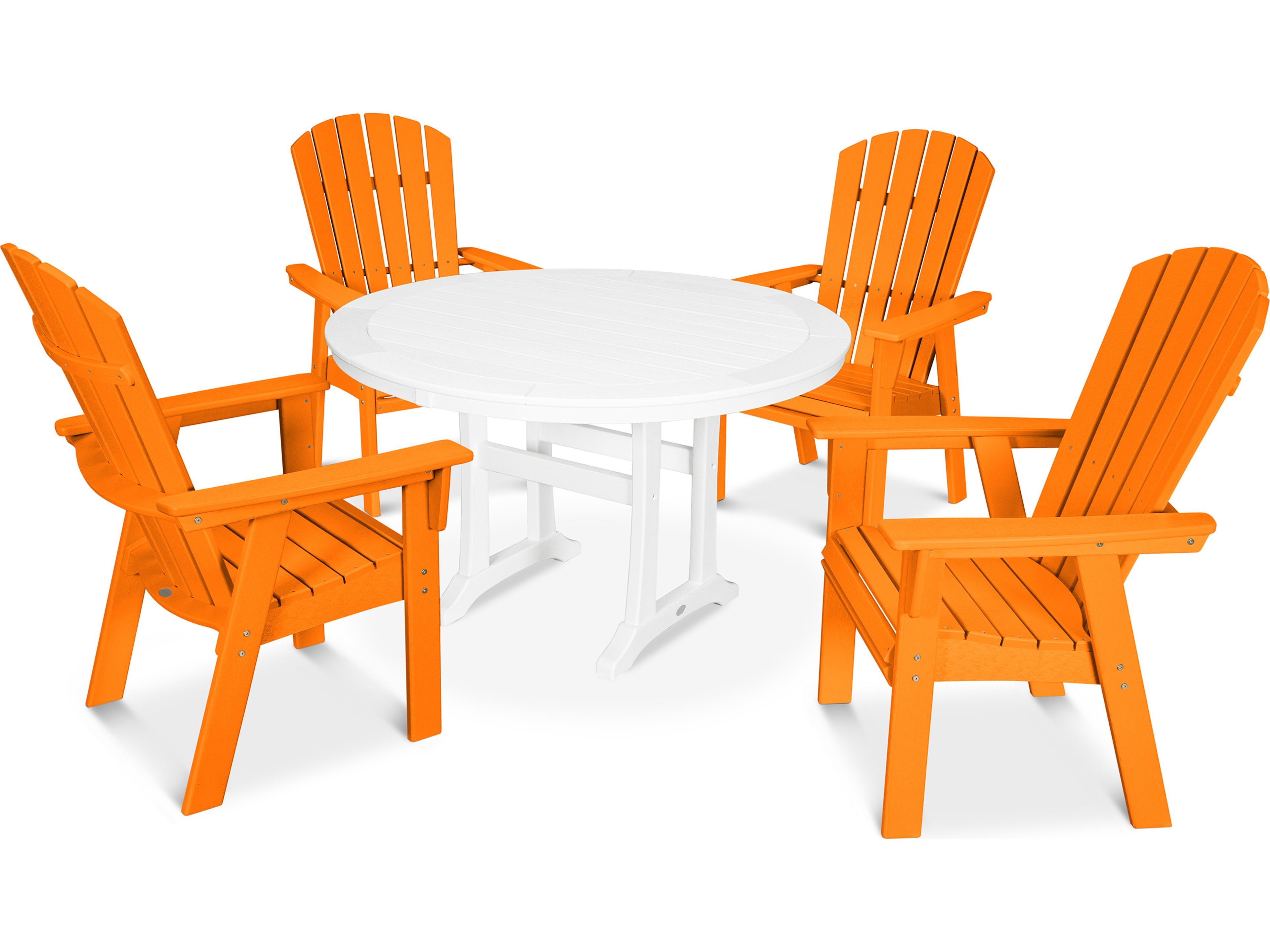 POLYWOOD® Nautical Recycled Plastic 5 Piece Round Trestle Outdoor Dining Set