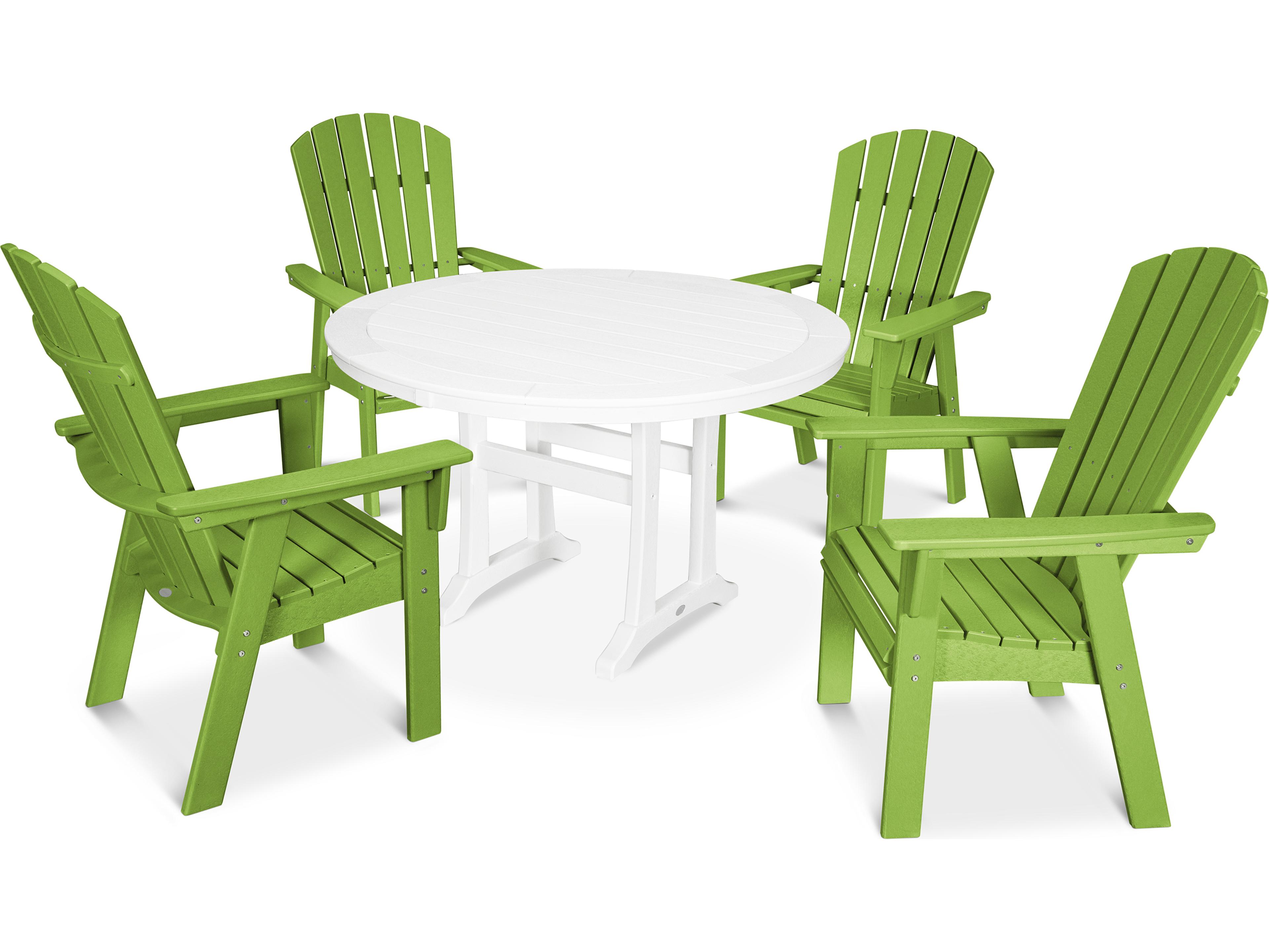 POLYWOOD® Nautical Recycled Plastic 5 Piece Round Trestle Outdoor Dining Set