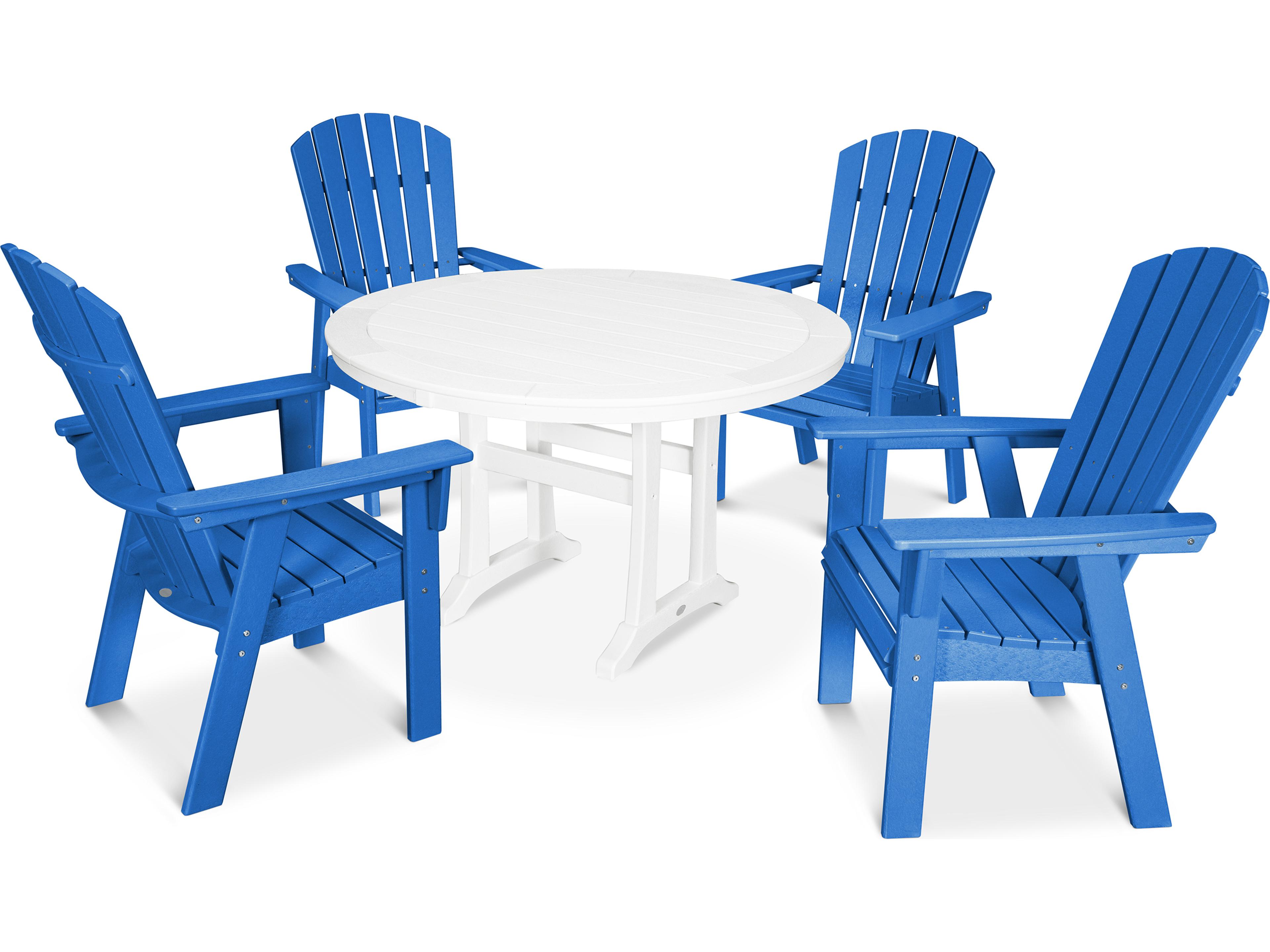 POLYWOOD® Nautical Recycled Plastic 5 Piece Round Trestle Outdoor Dining Set