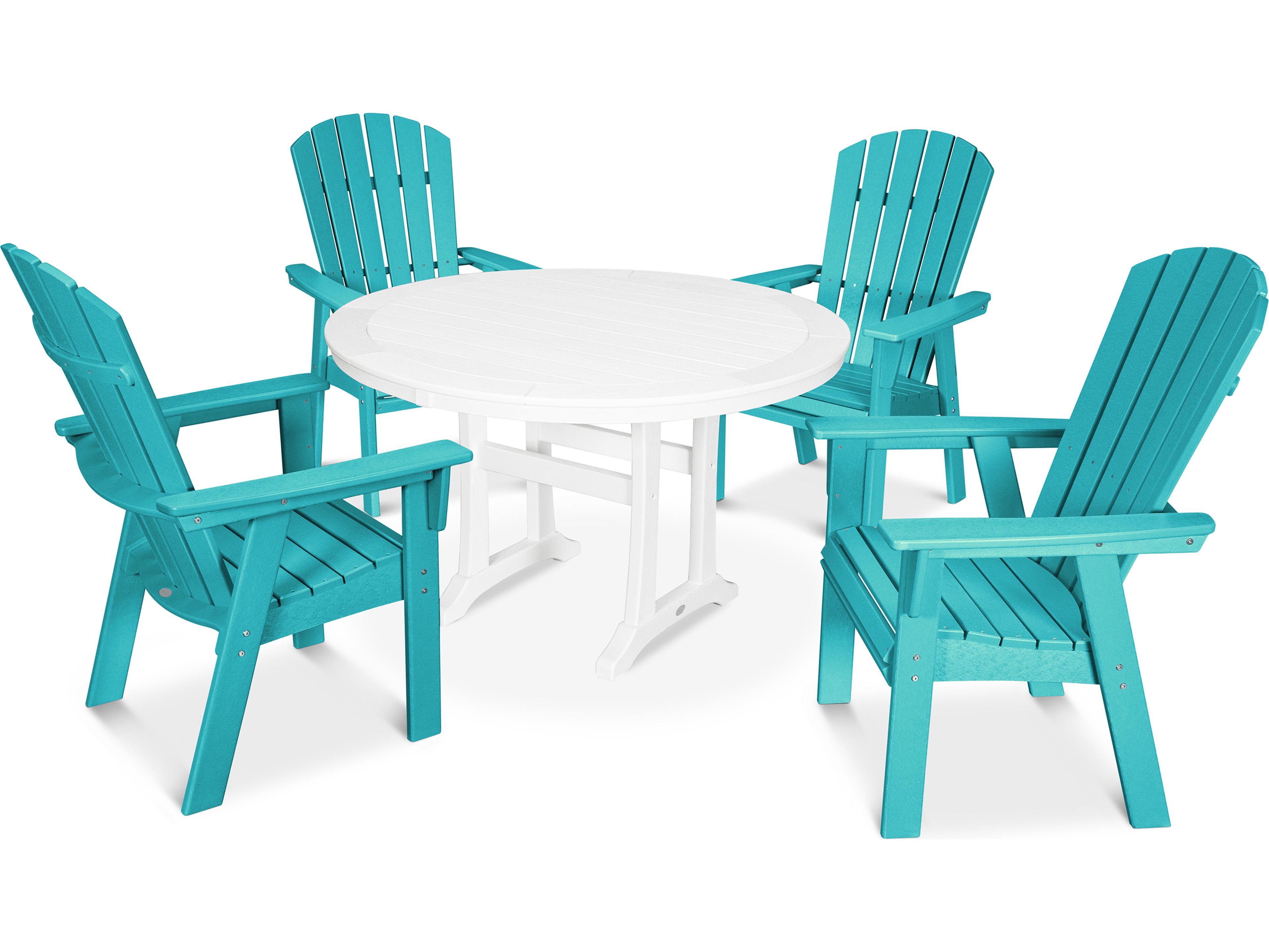 POLYWOOD® Nautical Recycled Plastic 5 Piece Round Trestle Outdoor Dining Set