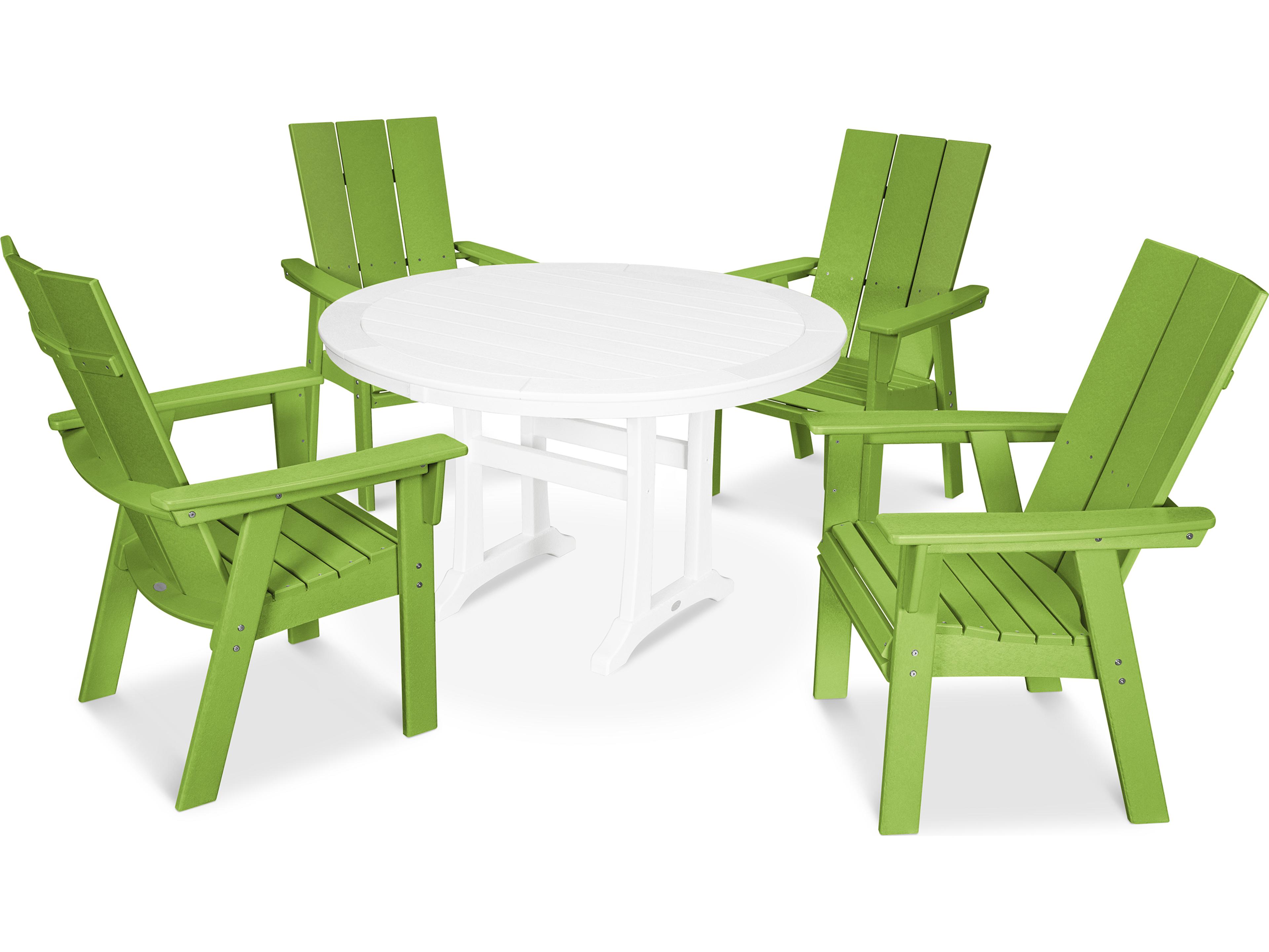 POLYWOOD® Modern Recycled Plastic 5 Piece Nautical Trestle Outdoor Dining Set