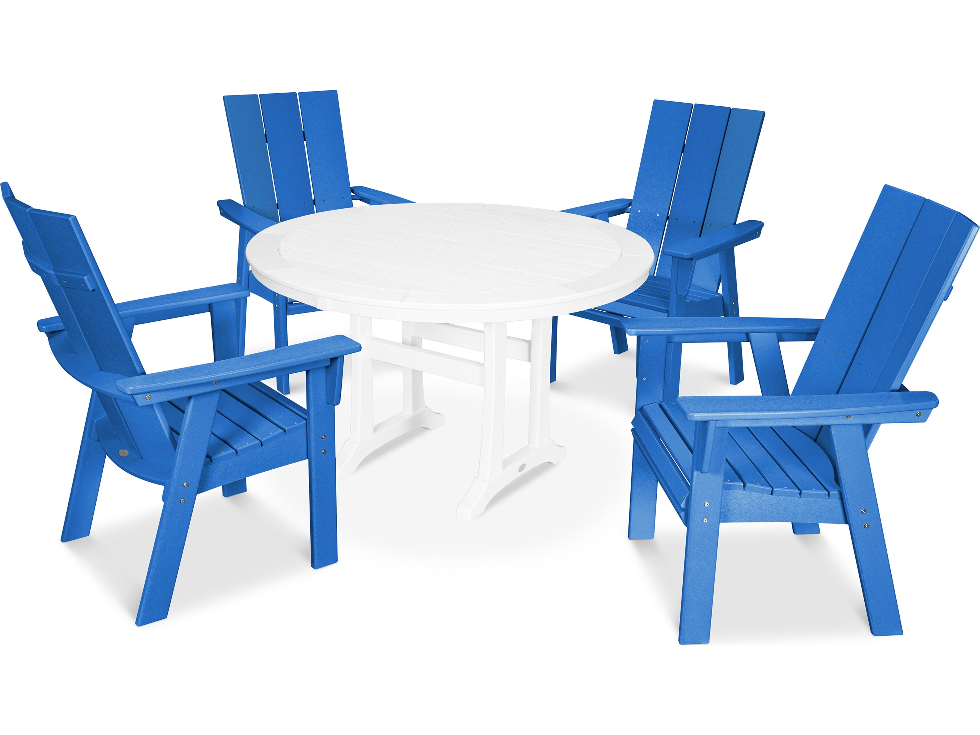 POLYWOOD® Modern Recycled Plastic 5 Piece Nautical Trestle Outdoor Dining Set