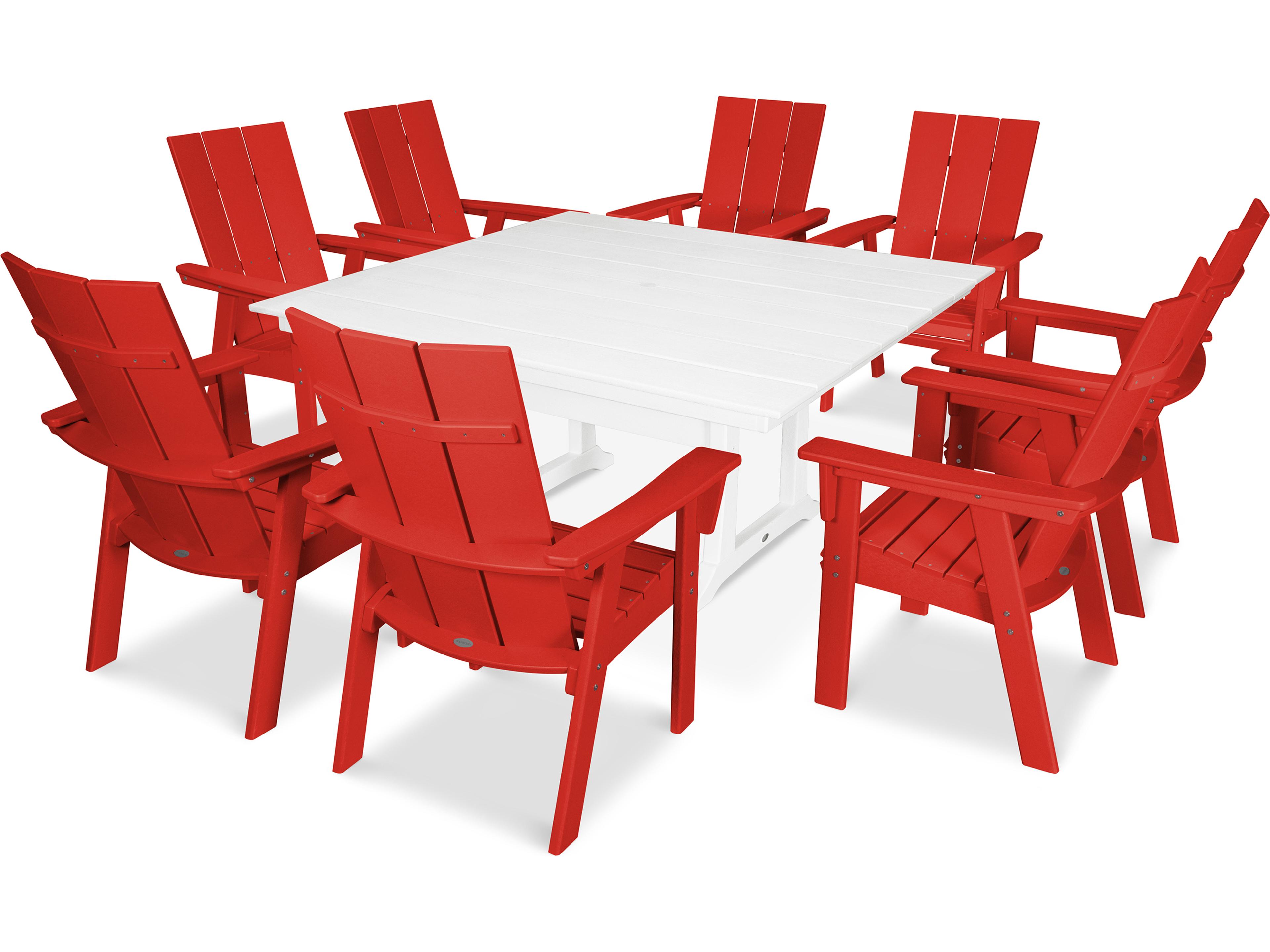 POLYWOOD® Modern Recycled Plastic 9 Piece Farmhouse Patio Dining Set