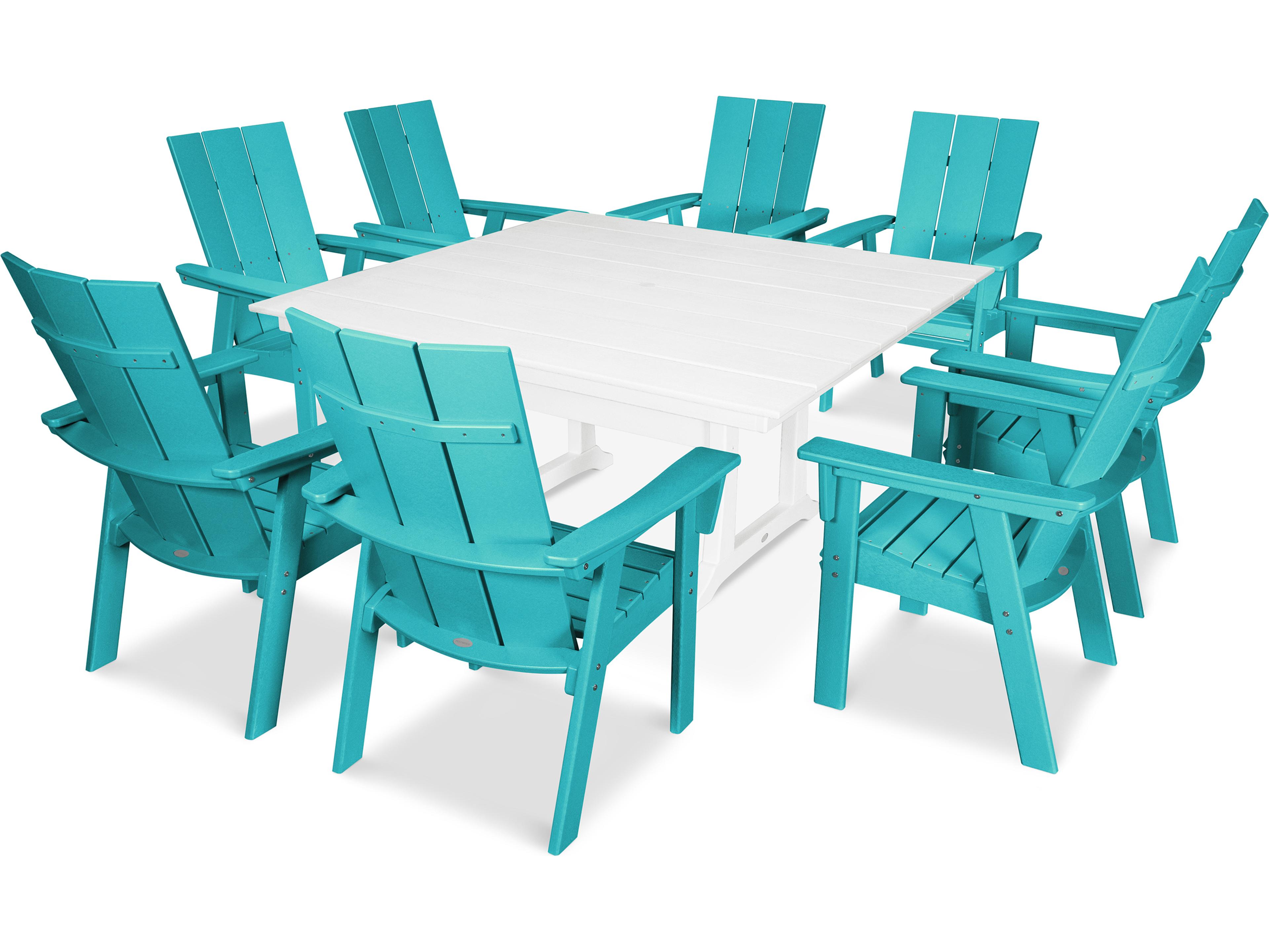 POLYWOOD® Modern Recycled Plastic 9 Piece Farmhouse Patio Dining Set