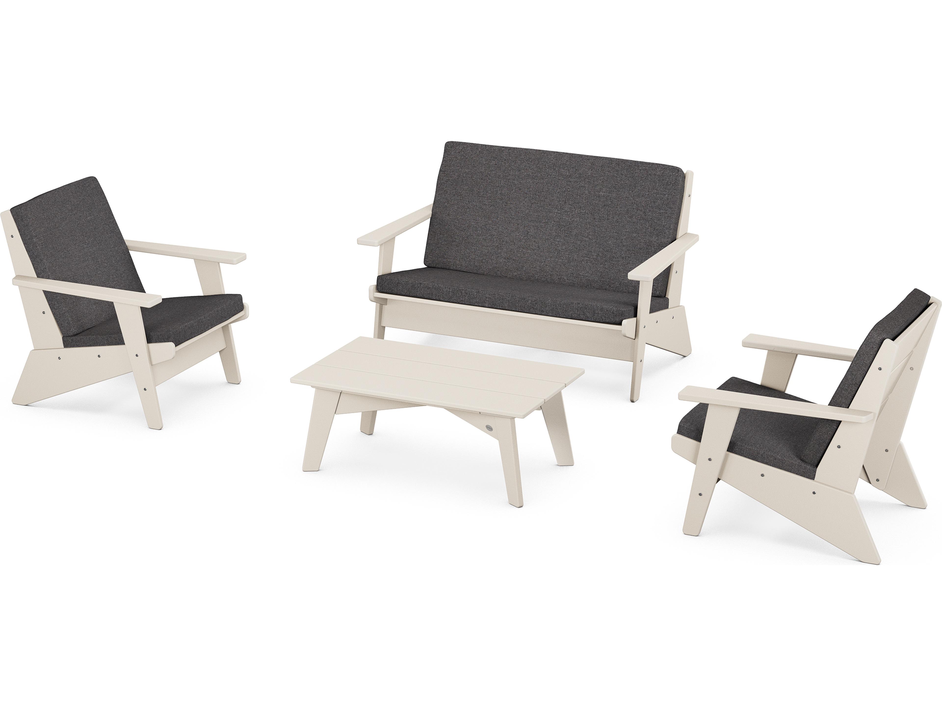 POLYWOOD® Riviera Modern Recycled Plastic 4 Piece Outdoor Lounge Set
