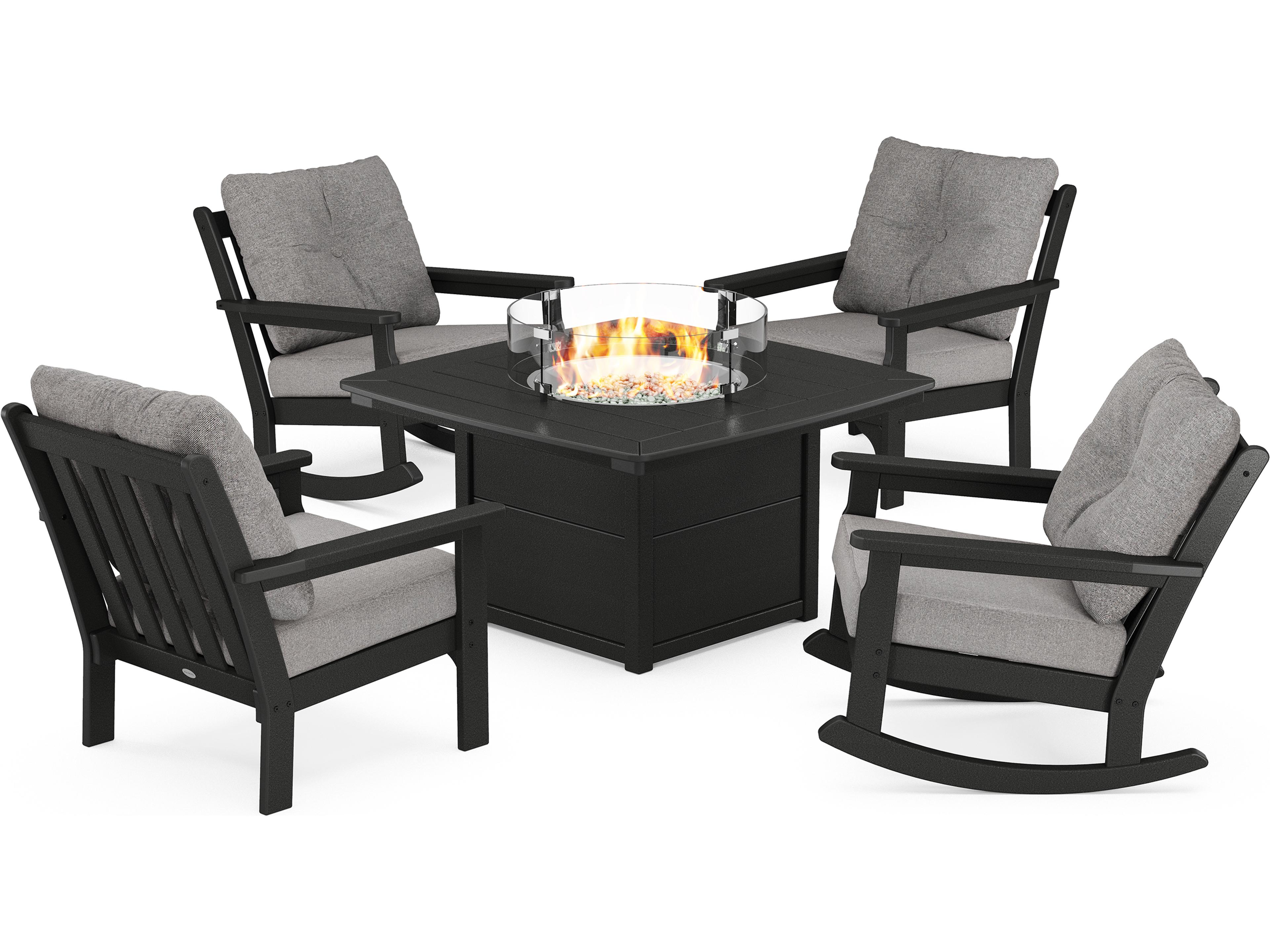 POLYWOOD® Vineyard Recycled Plastic 5-Piece Deep Seating Firepit Outdoor Patio Lounge Set