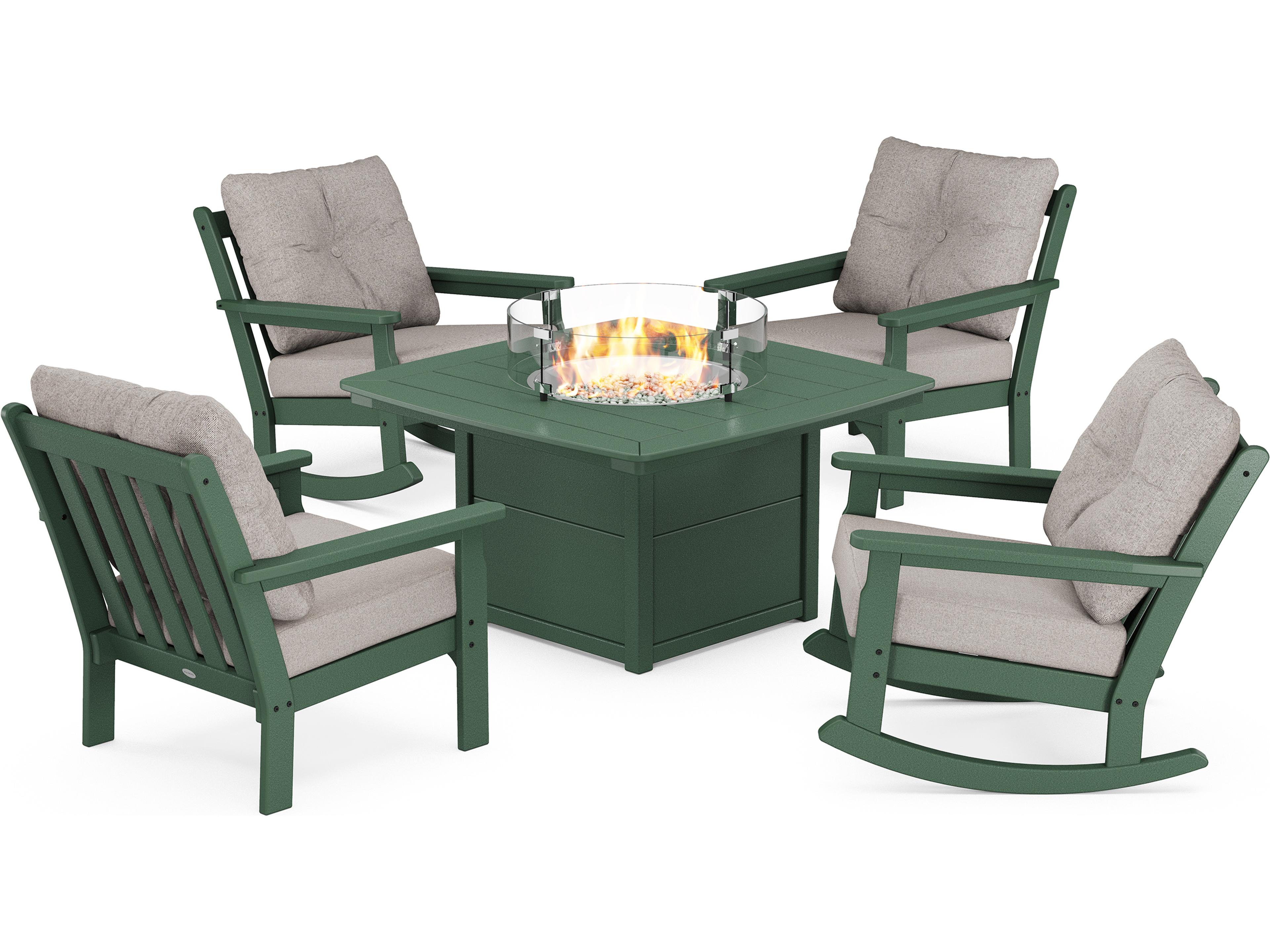 POLYWOOD® Vineyard Recycled Plastic 5-Piece Deep Seating Firepit Outdoor Patio Lounge Set