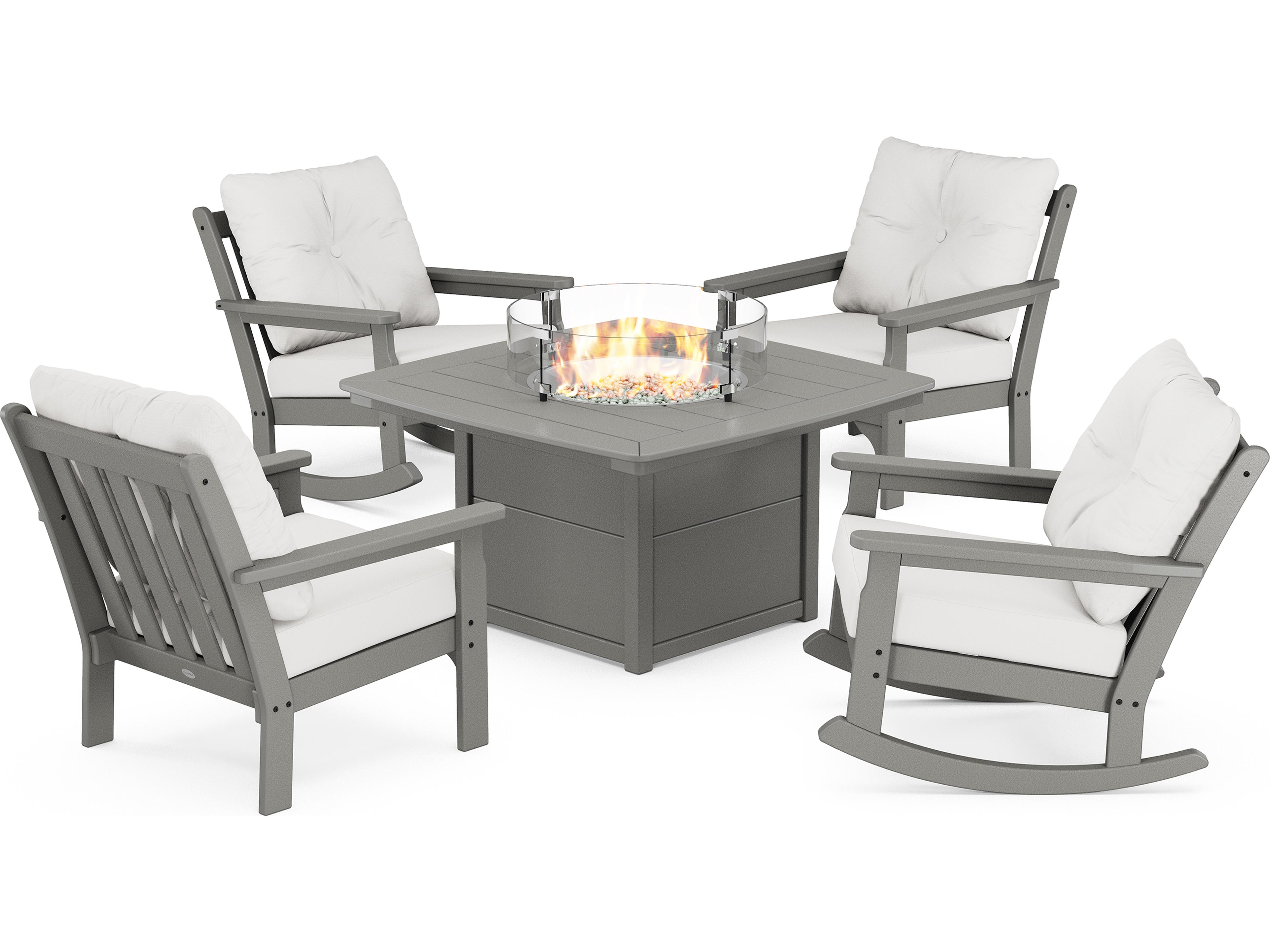 Vineyard Recycled Plastic 5-Piece Deep Seating Firepit Outdoor Patio Lounge Set
