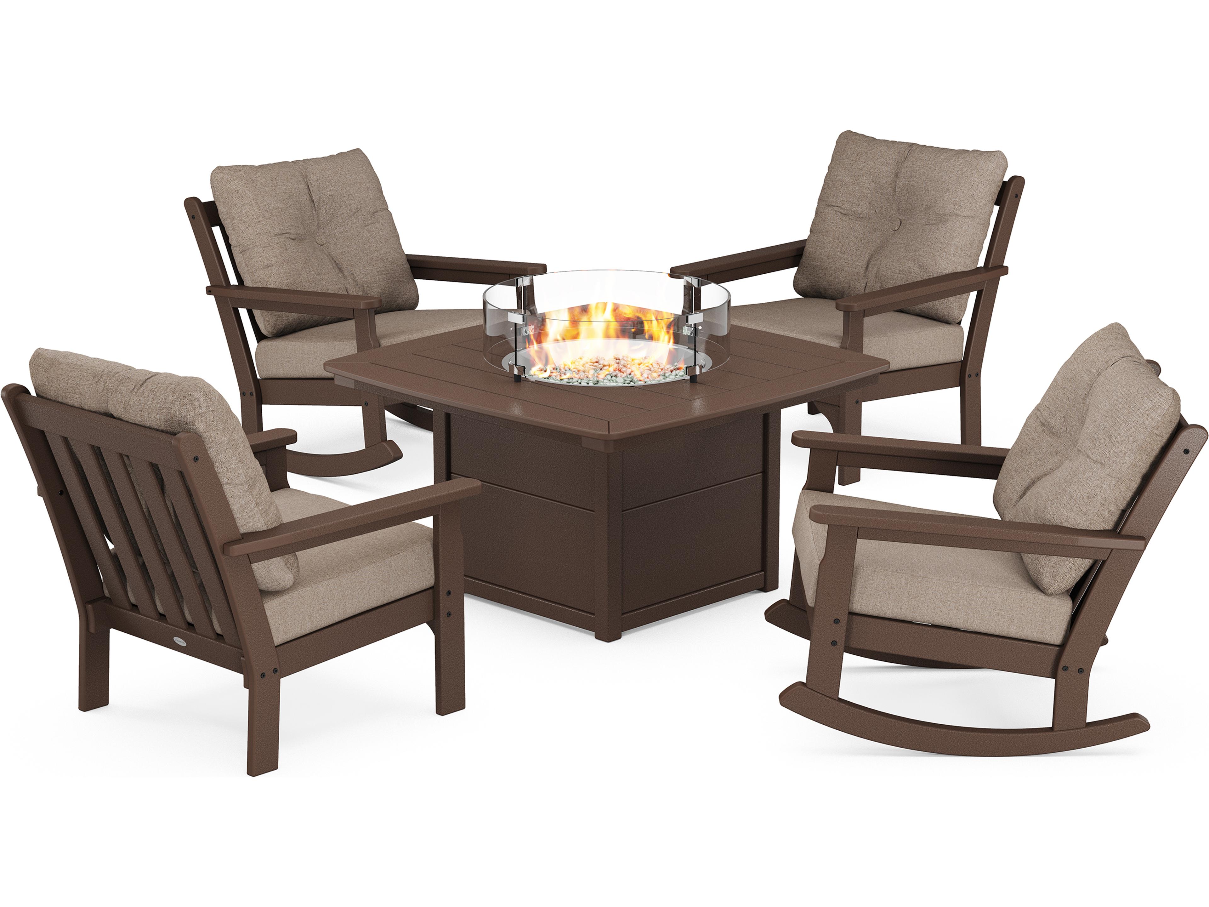 POLYWOOD® Vineyard Recycled Plastic 5-Piece Deep Seating Firepit Outdoor Patio Lounge Set