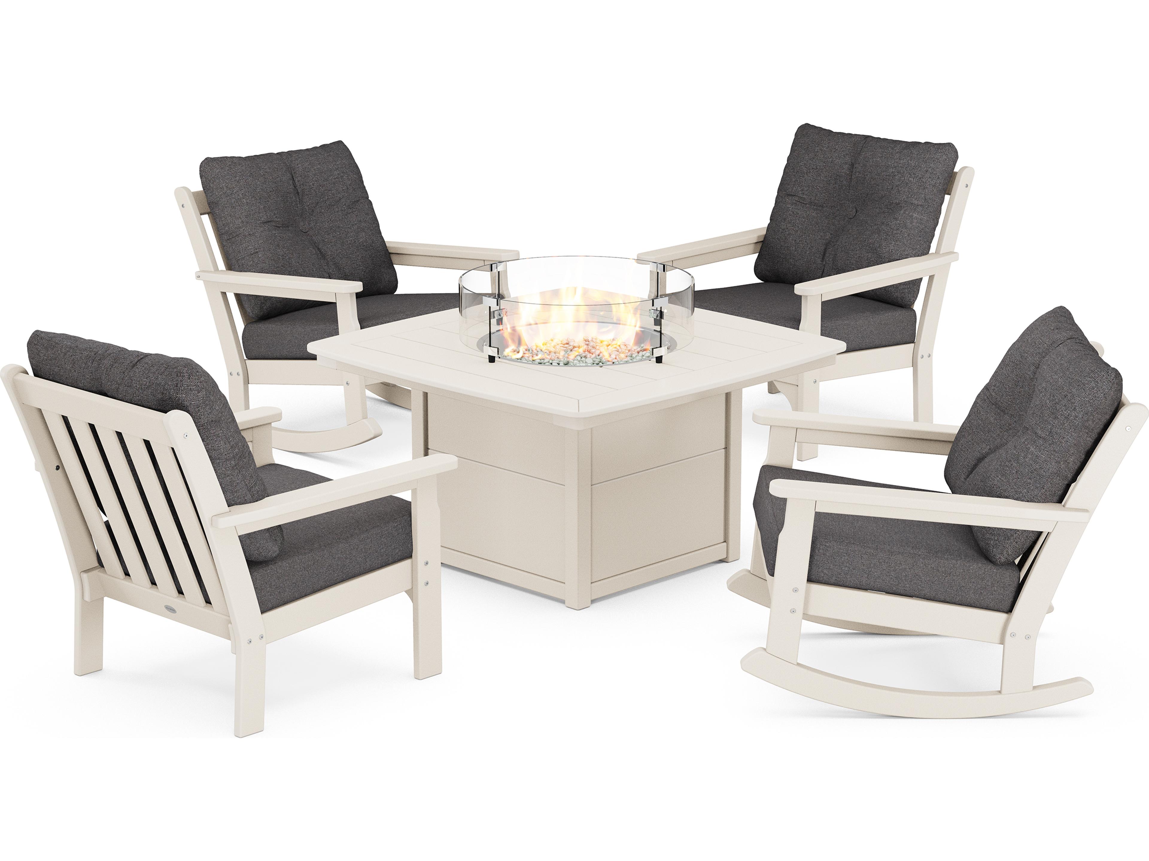 POLYWOOD® Vineyard Recycled Plastic 5-Piece Deep Seating Firepit Outdoor Patio Lounge Set