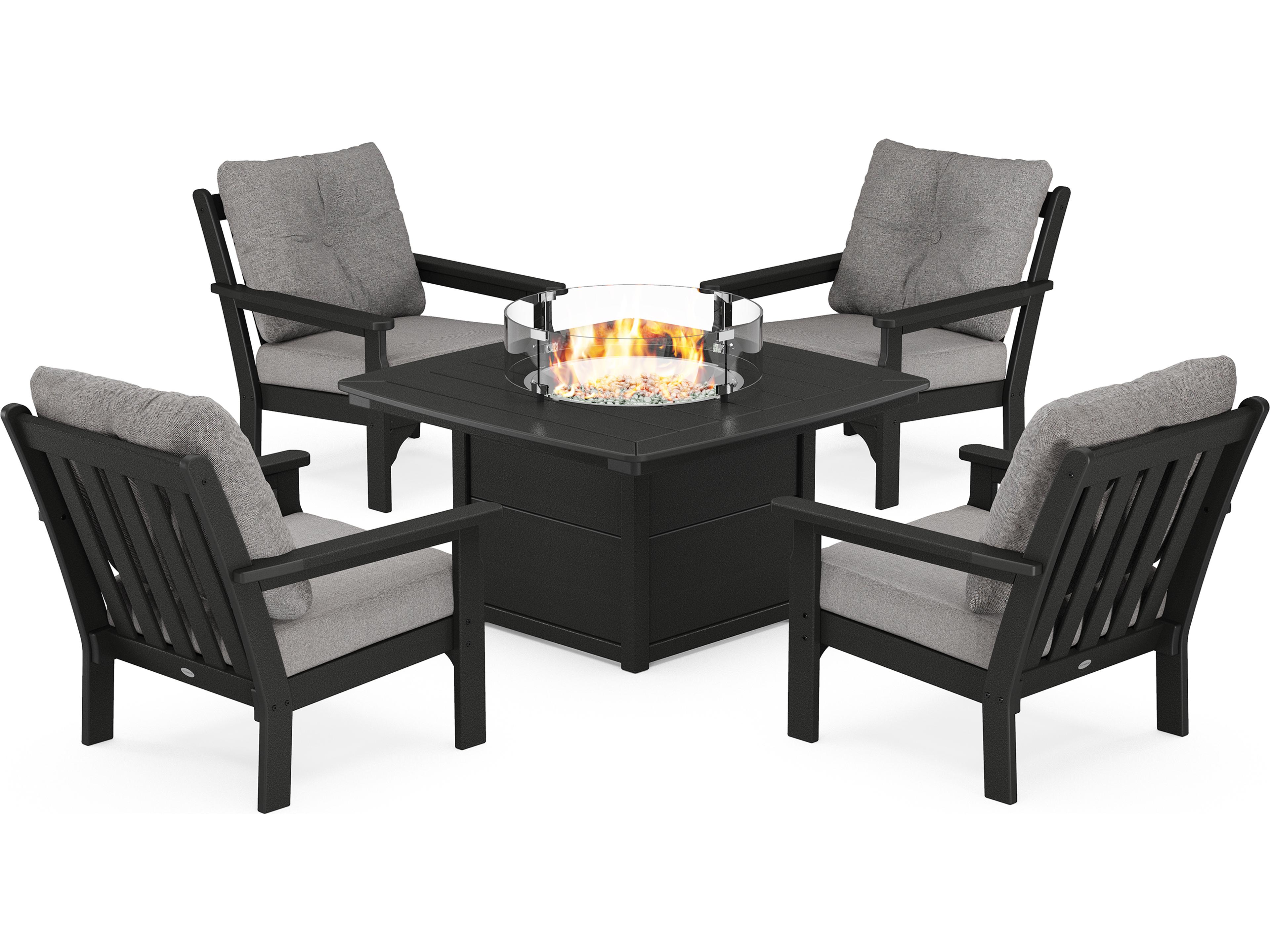 POLYWOOD® Vineyard Recycled Plastic 5 Piece Firepit Patio Lounge Set