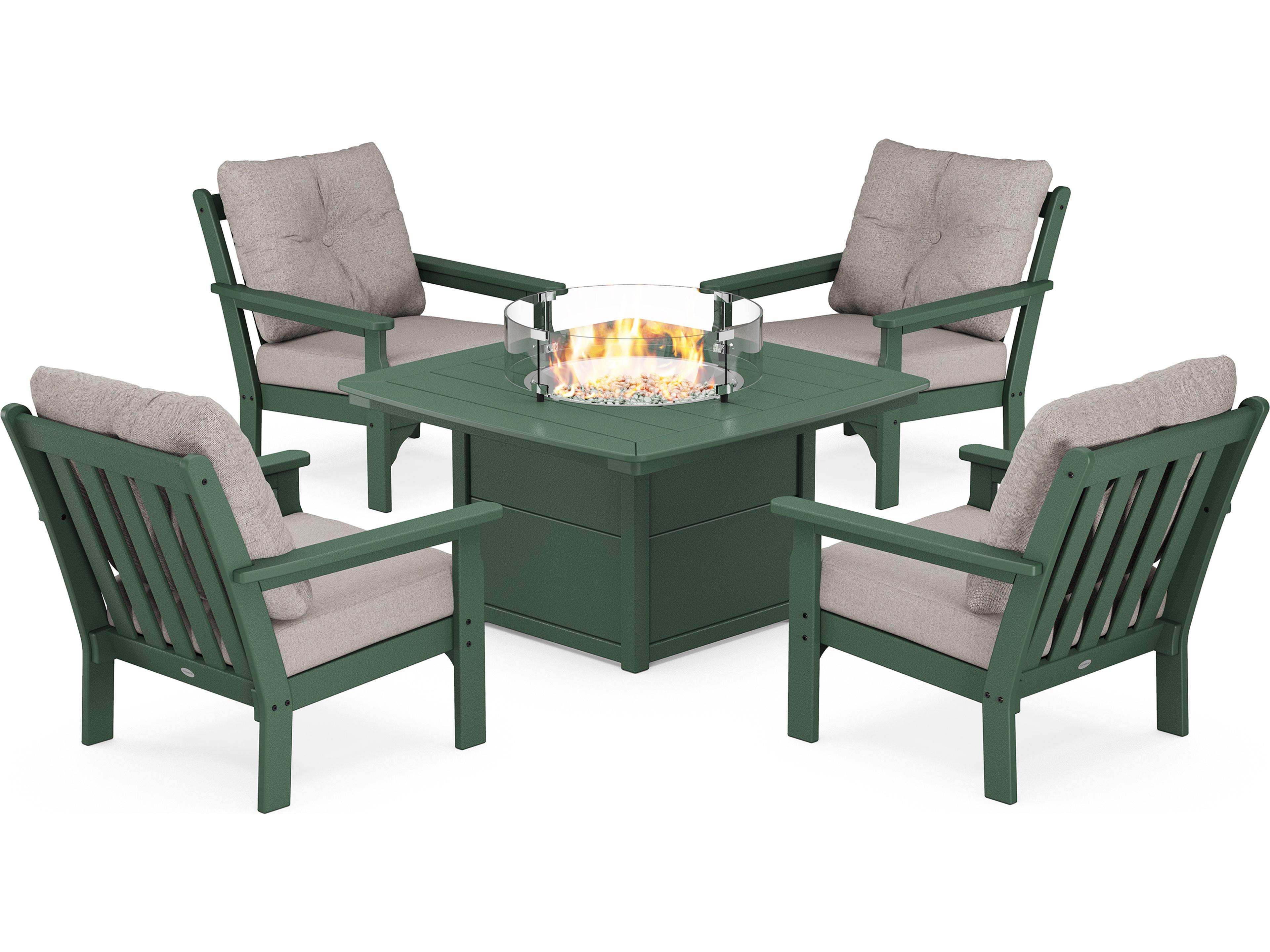 POLYWOOD® Vineyard Recycled Plastic 5 Piece Firepit Patio Lounge Set