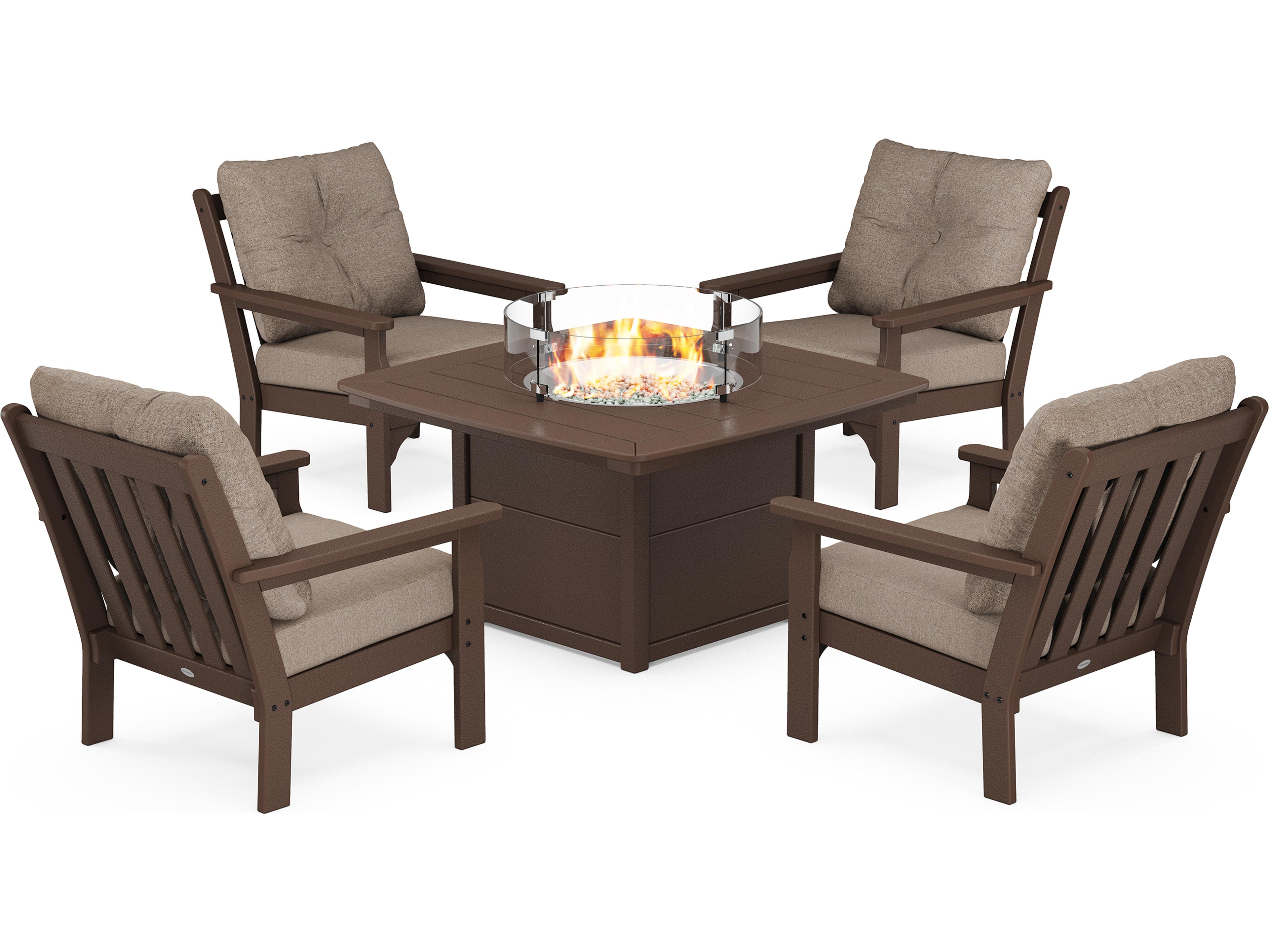 POLYWOOD® Vineyard Recycled Plastic 5 Piece Firepit Patio Lounge Set