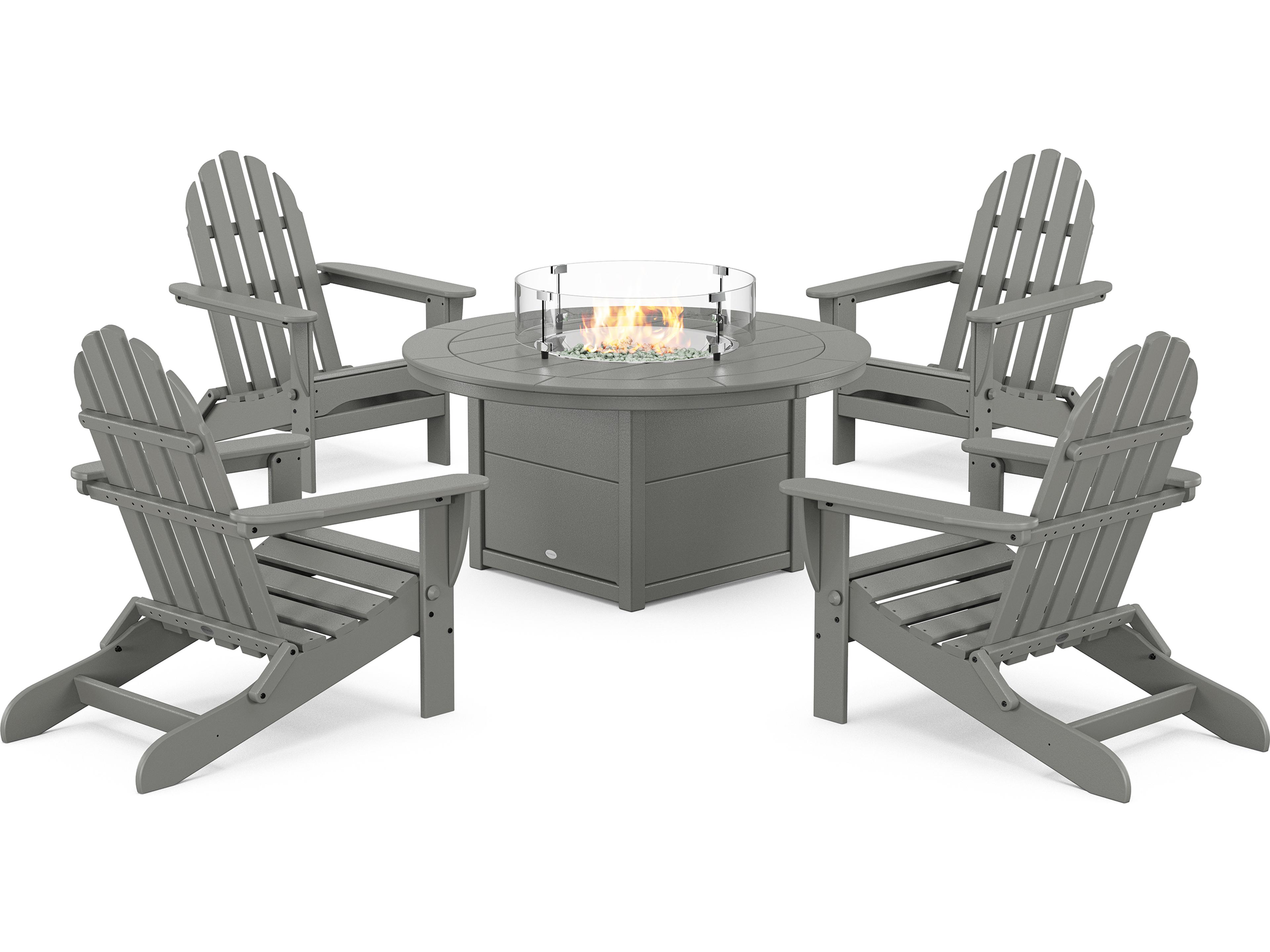 POLYWOOD Classic Folding Adirondack 6-Piece Conversation Set with Fire Pit Table