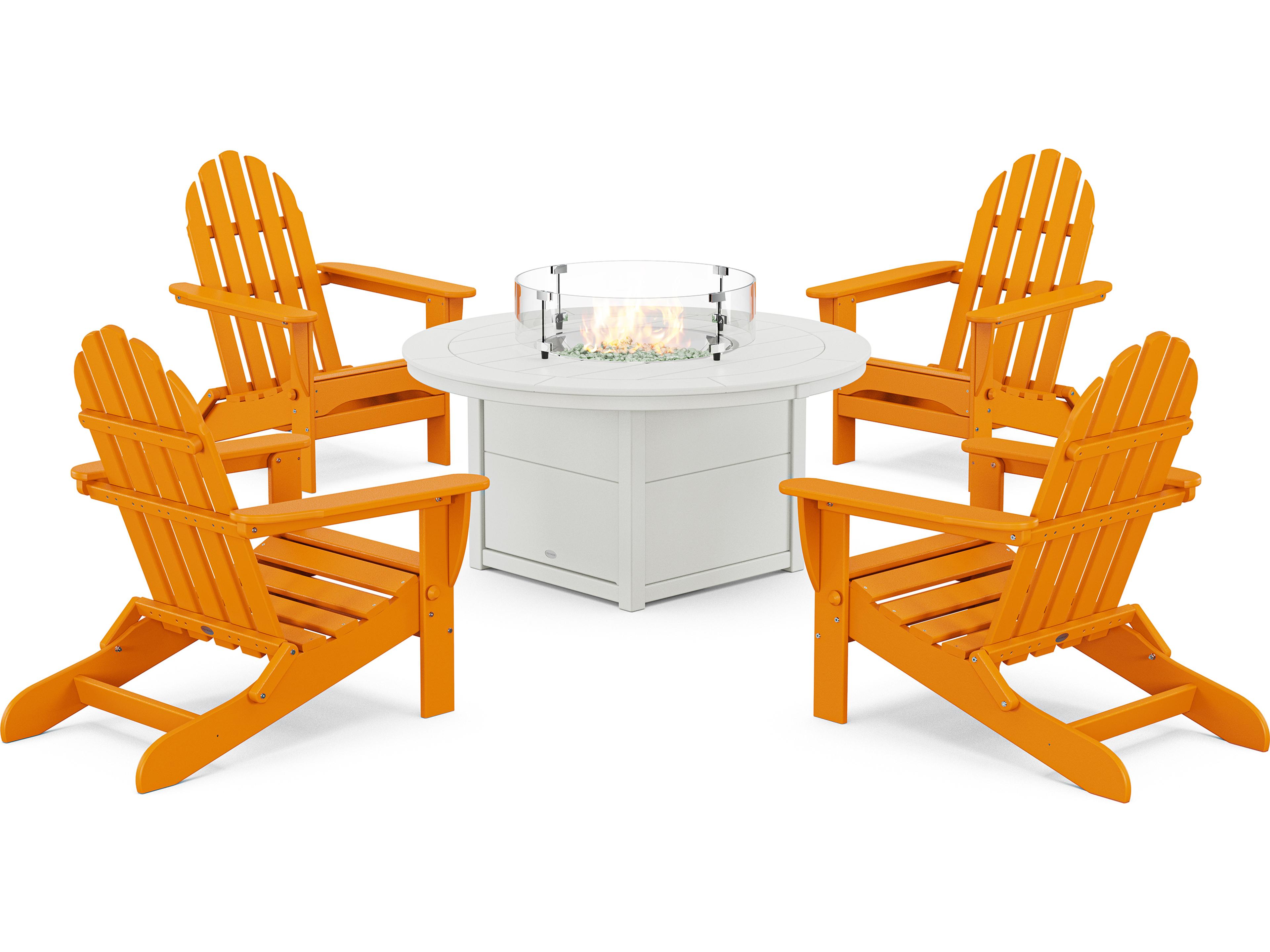 POLYWOOD Classic Folding Adirondack 6-Piece Conversation Set with Fire Pit Table