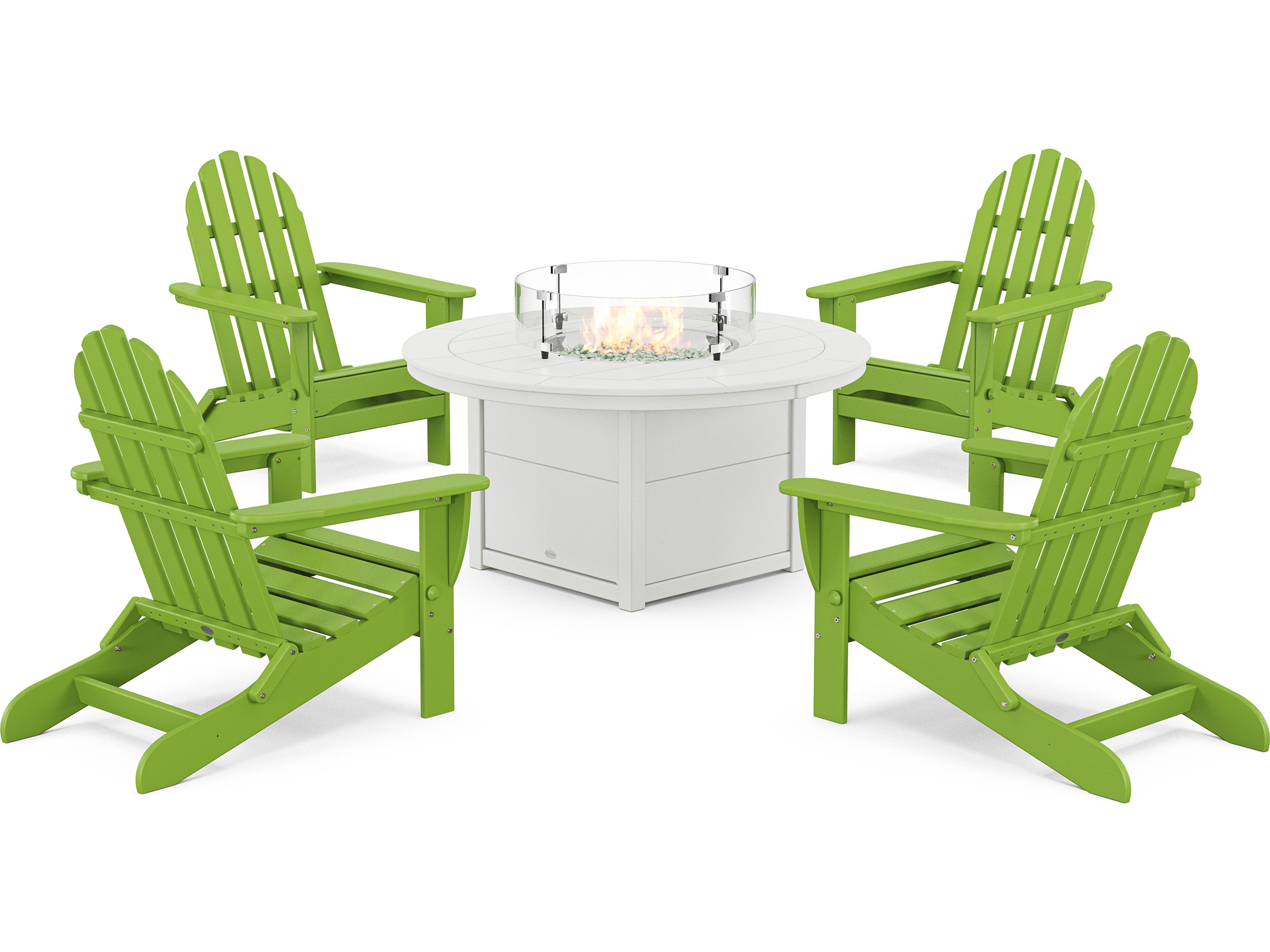 POLYWOOD Classic Folding Adirondack 6-Piece Conversation Set with Fire Pit Table