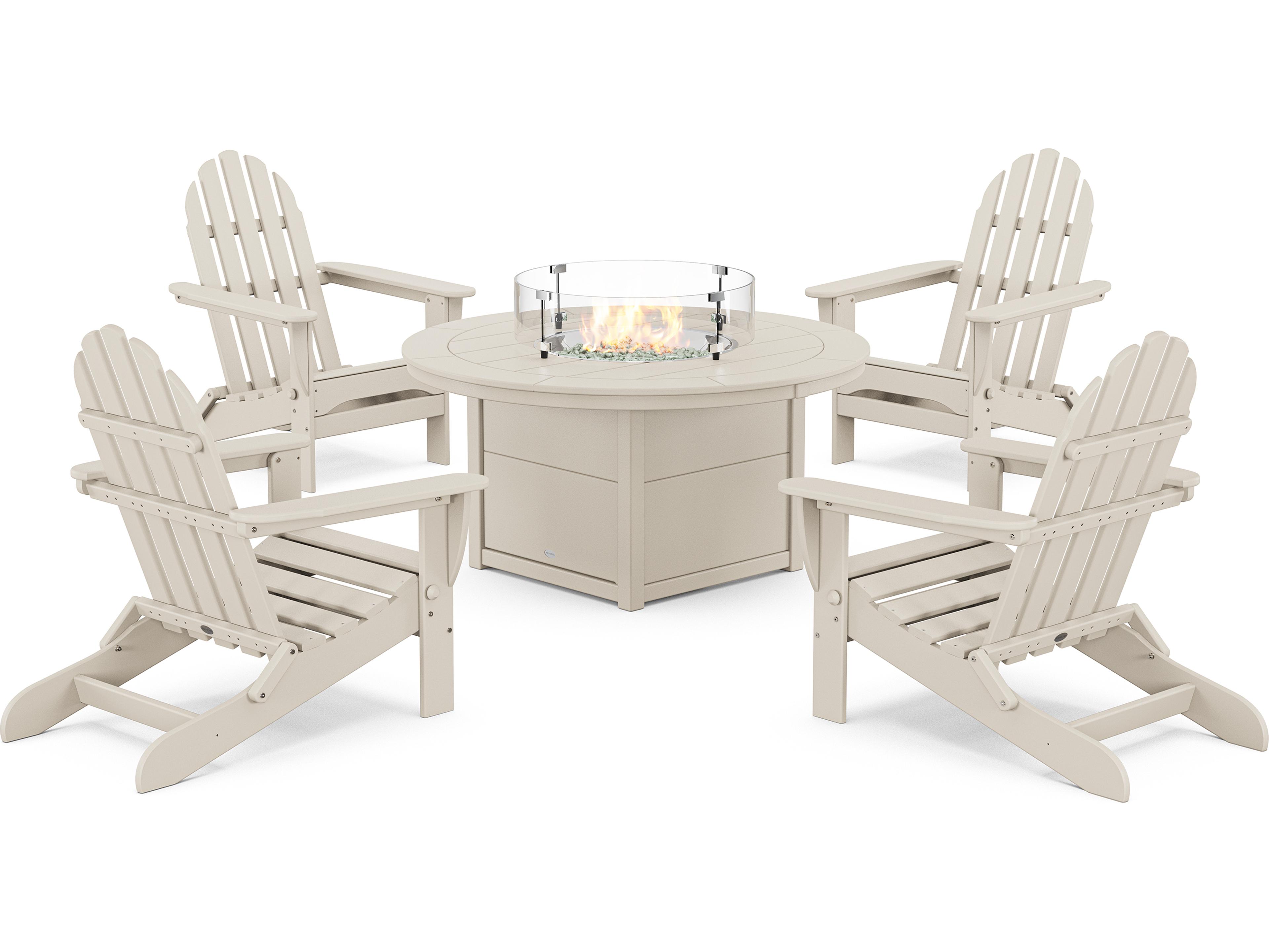POLYWOOD Classic Folding Adirondack 6-Piece Conversation Set with Fire Pit Table