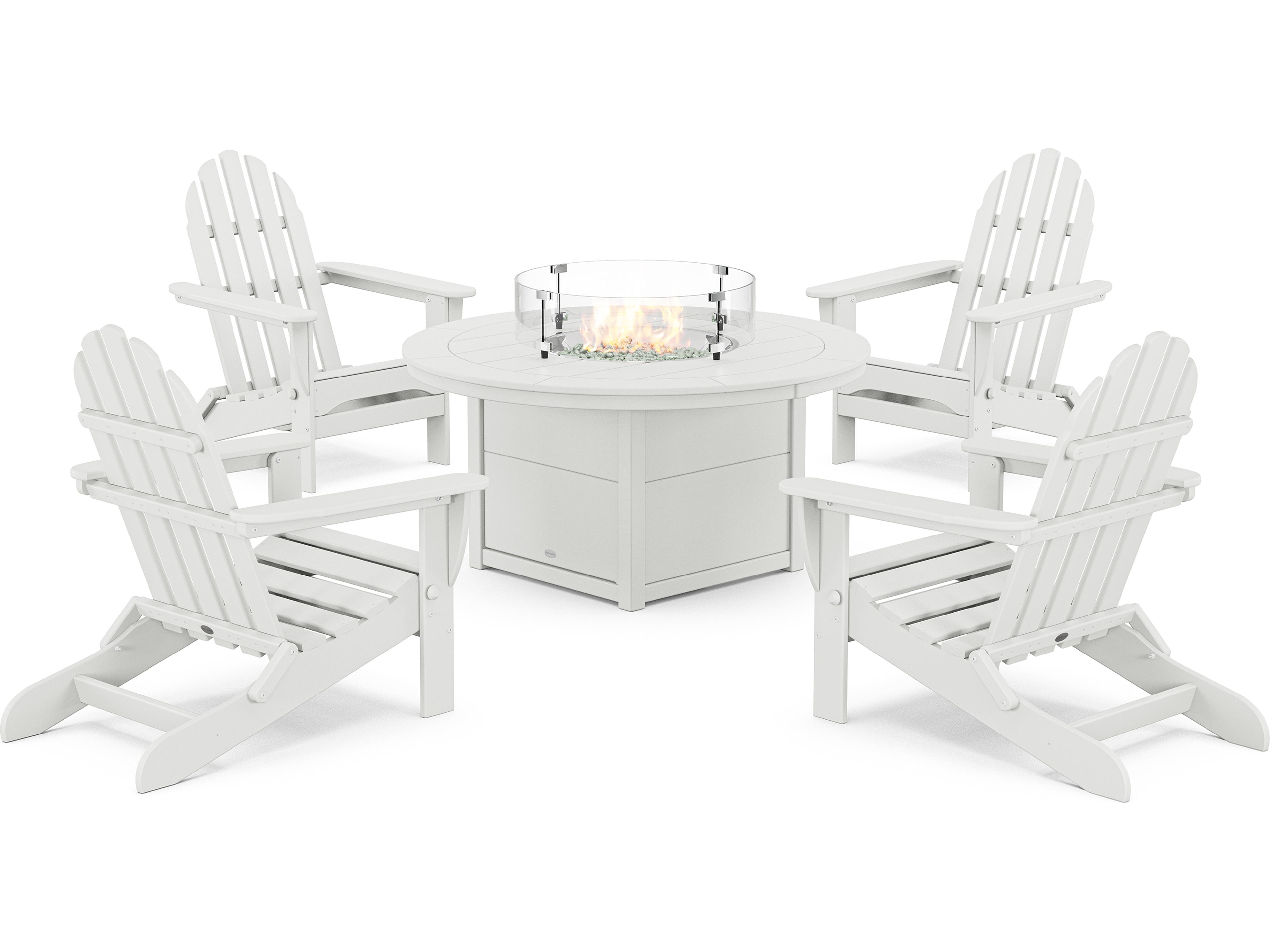POLYWOOD Classic Folding Adirondack 6-Piece Conversation Set with Fire Pit Table