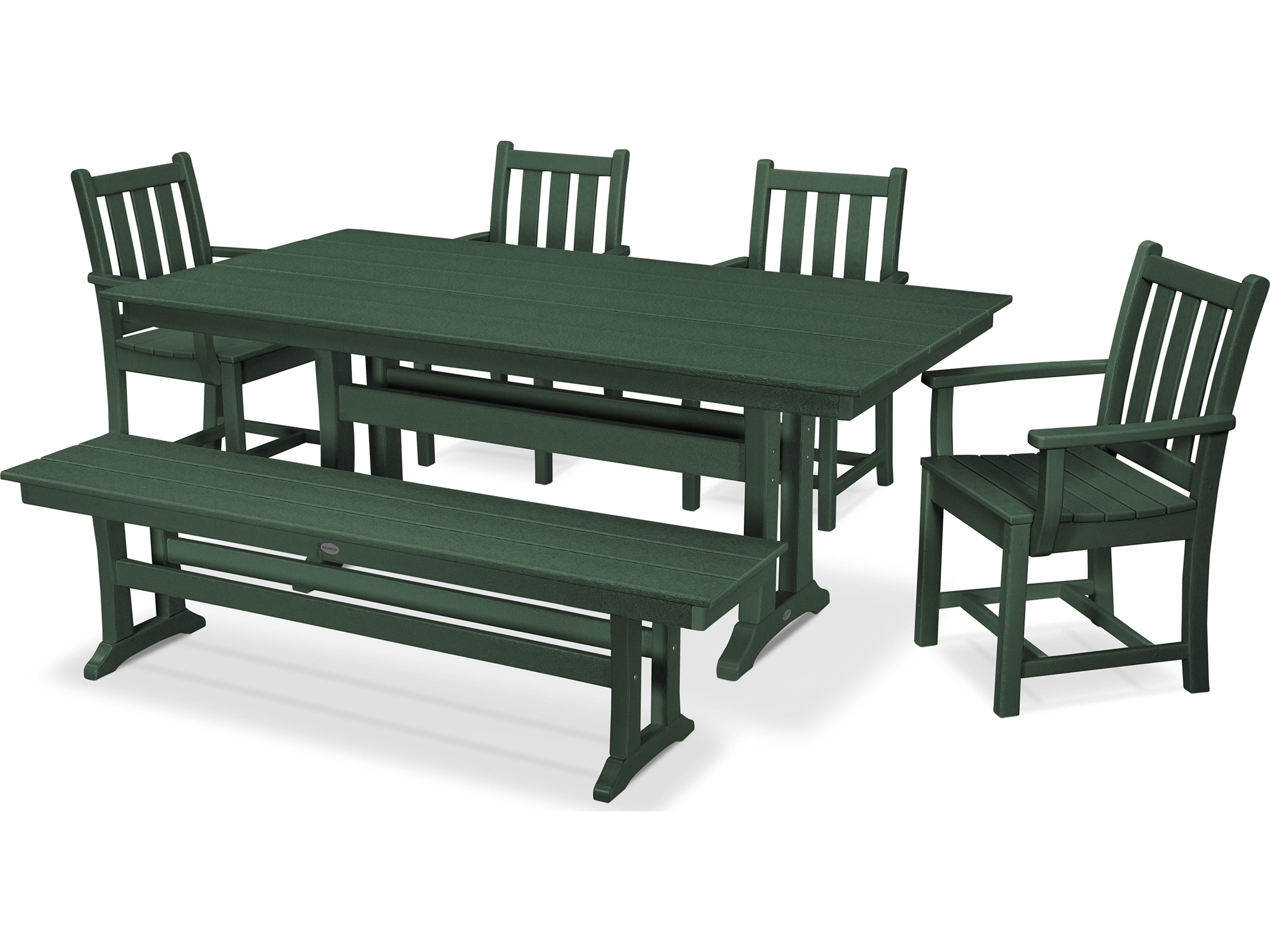POLYWOOD® Traditional Recycled Plastic 6 Piece Farmhouse Patio Dining Set with Bench