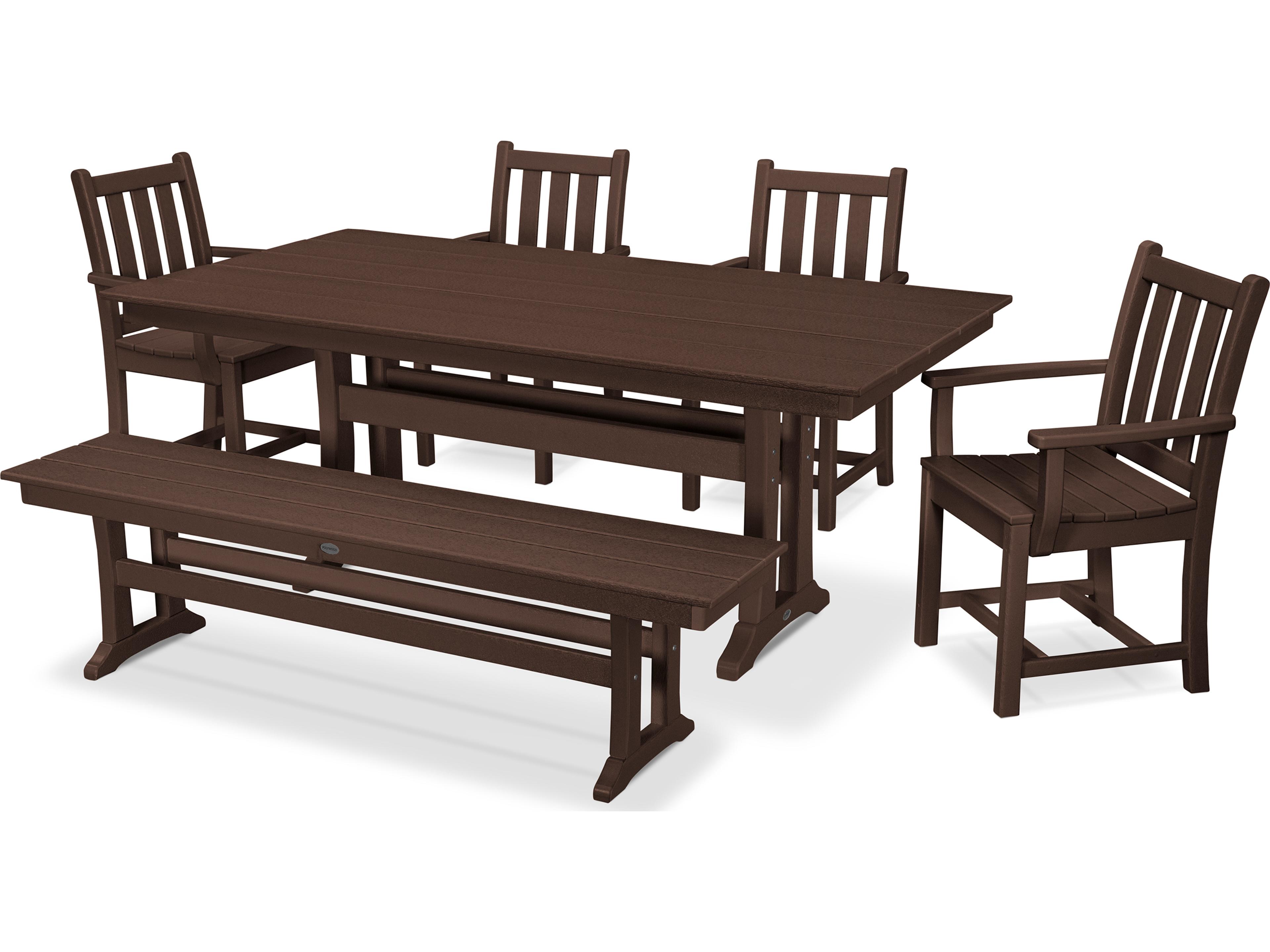 POLYWOOD® Traditional Recycled Plastic 6 Piece Farmhouse Patio Dining Set with Bench