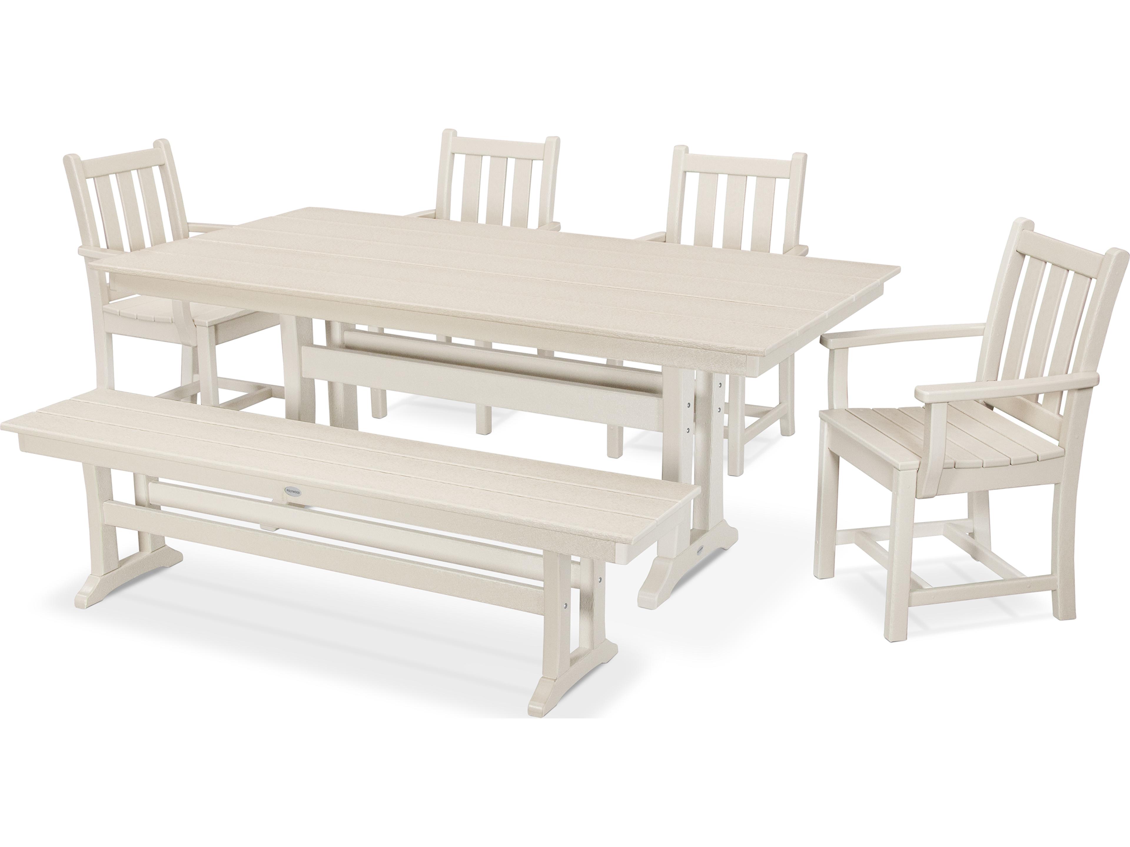 POLYWOOD® Traditional Recycled Plastic 6 Piece Farmhouse Patio Dining Set with Bench