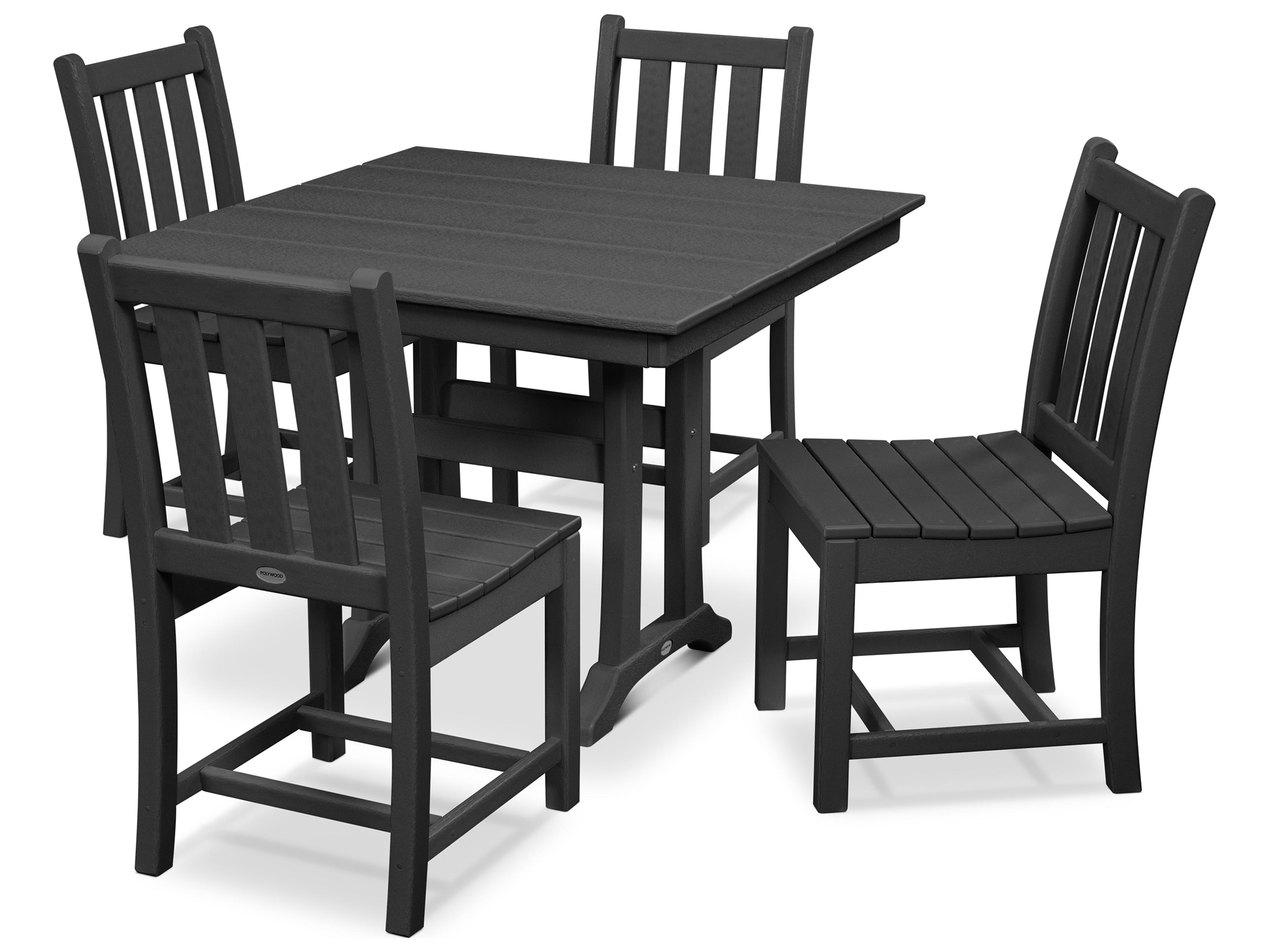 Traditional Recycled Plastic 5 Piece Farmhouse Outdoor Dining Set