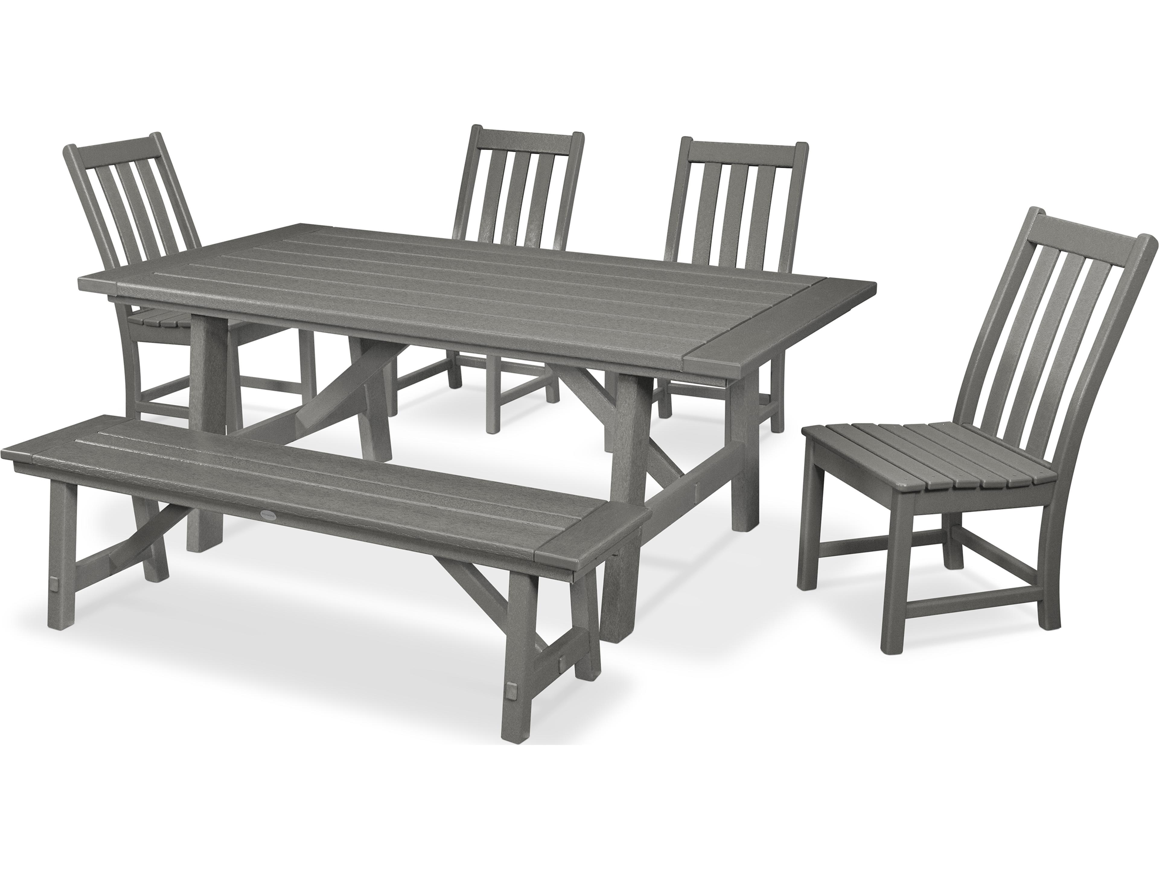 Vineyard Recycled Plastic 6 Piece Rustic Farmhouse Patio Dining Set with Bench