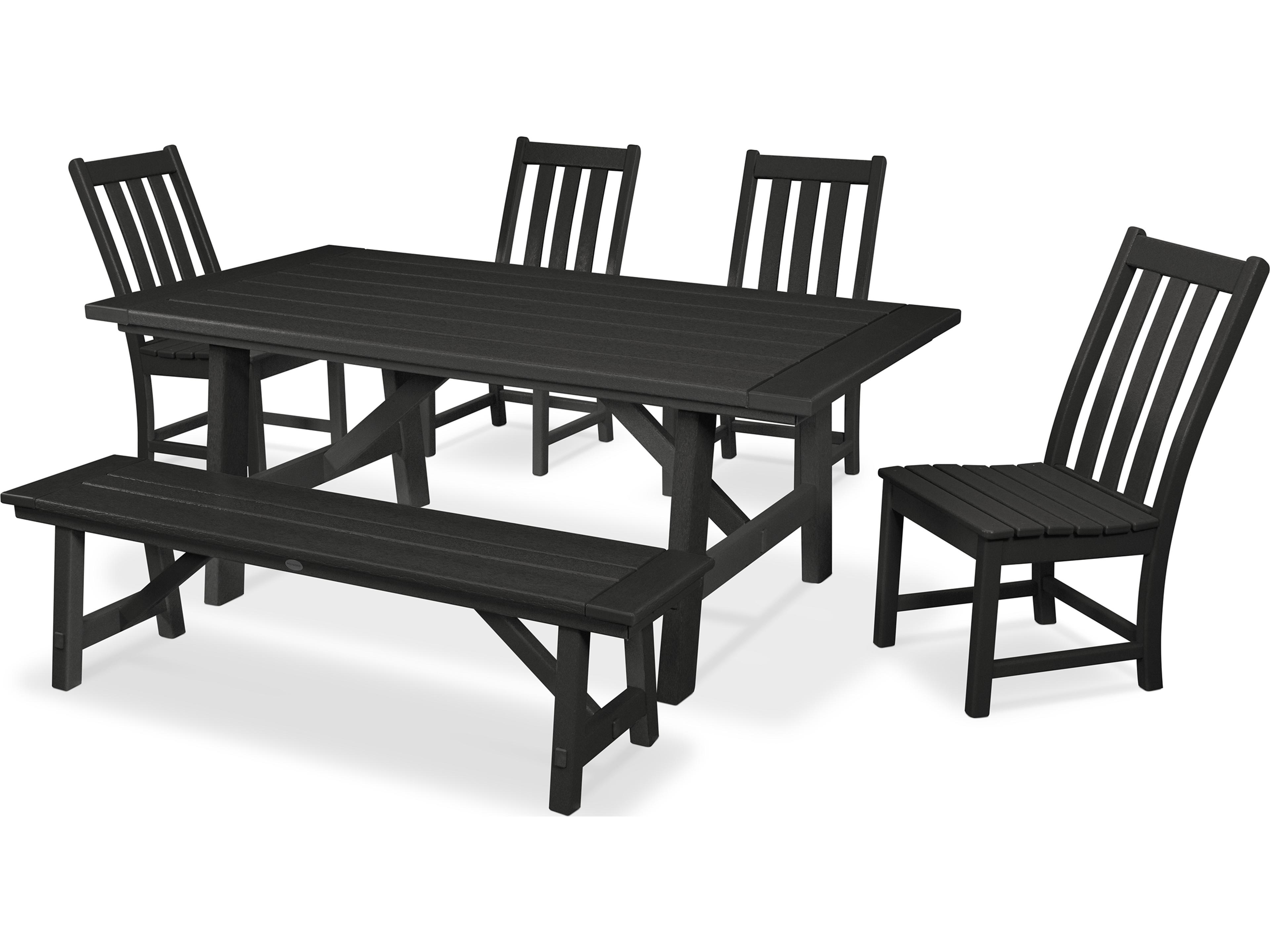 POLYWOOD® Vineyard Recycled Plastic 6 Piece Rustic Farmhouse Patio Dining Set with Bench