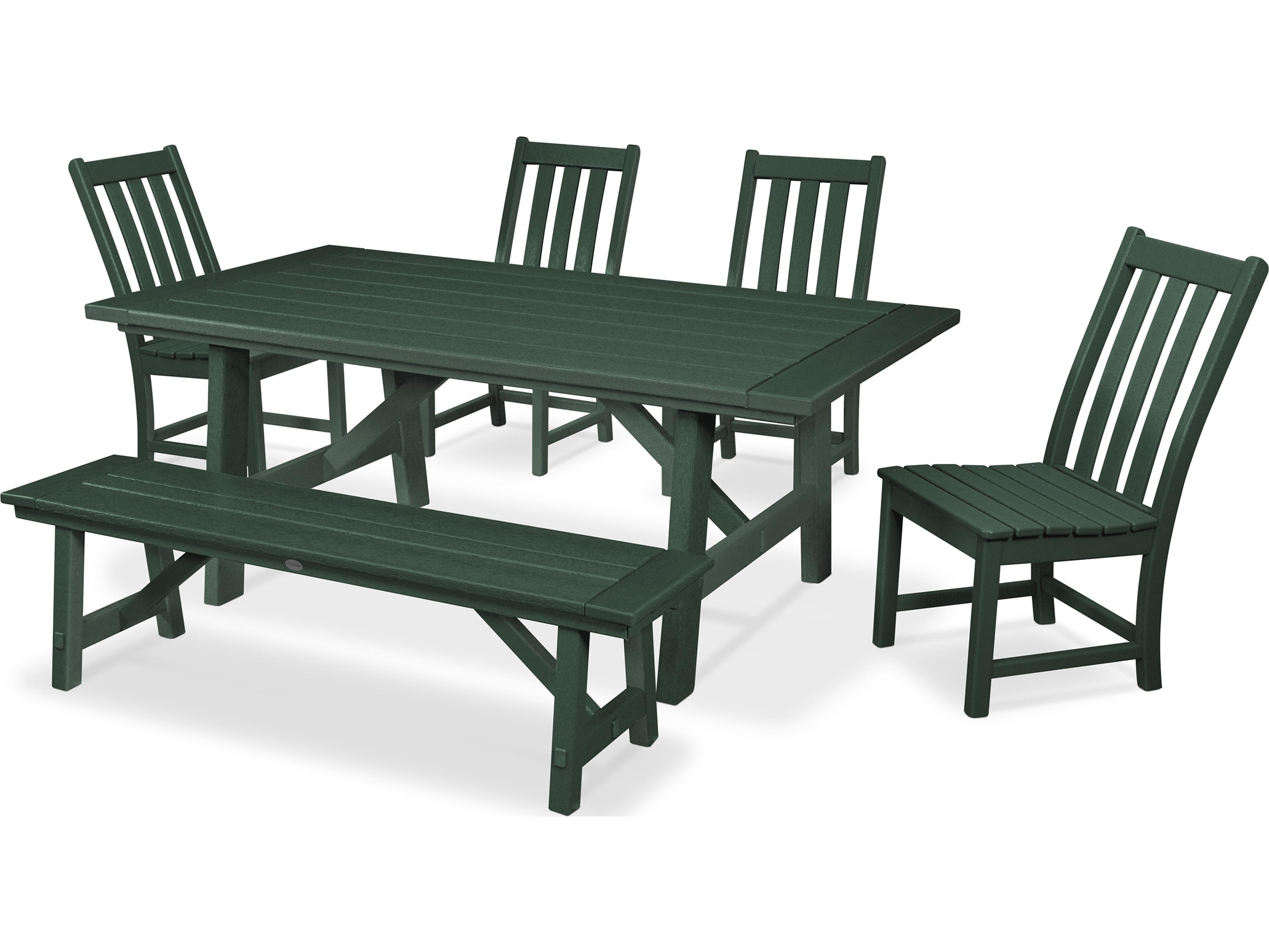 POLYWOOD® Vineyard Recycled Plastic 6 Piece Rustic Farmhouse Patio Dining Set with Bench
