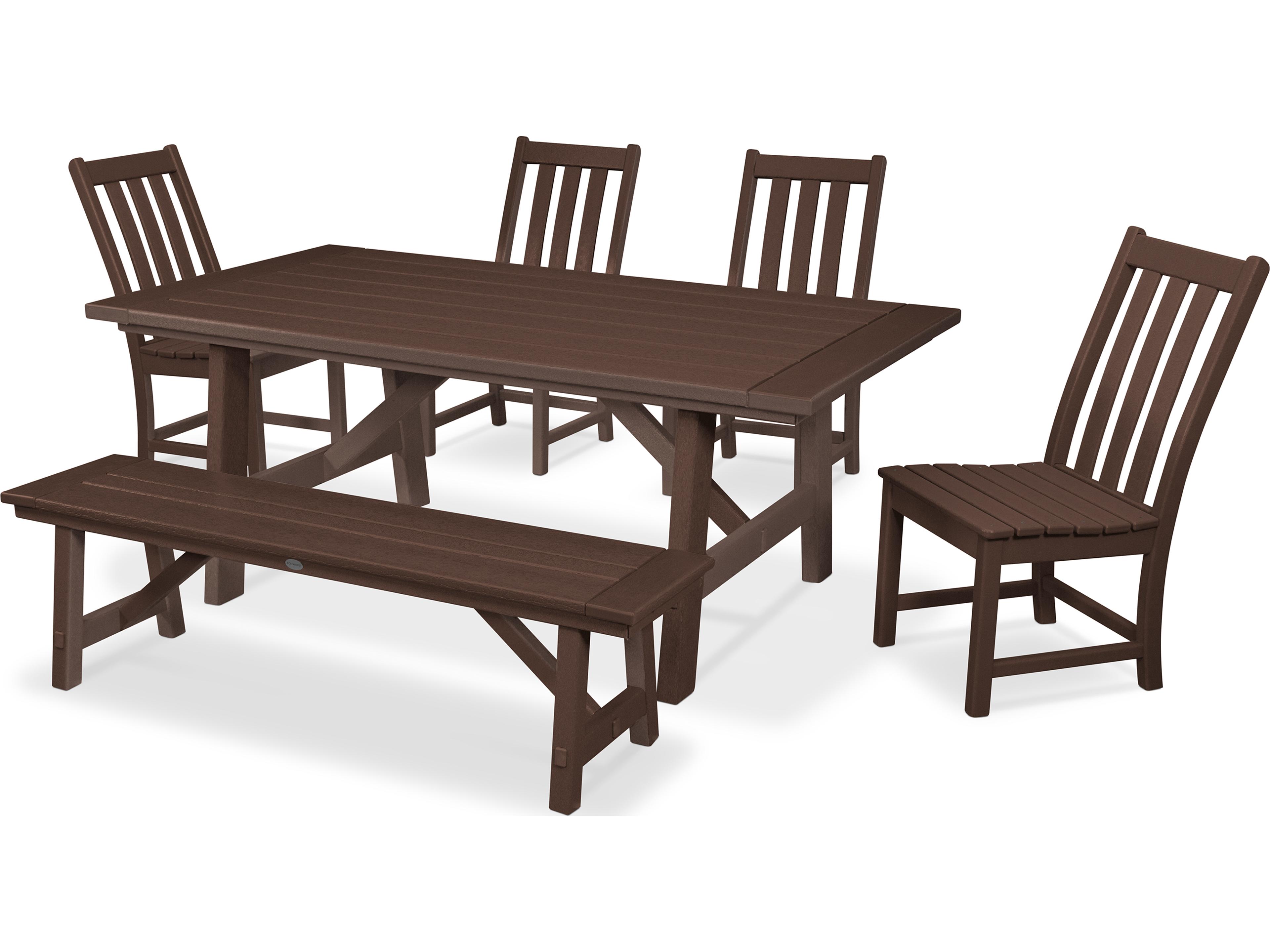 POLYWOOD® Vineyard Recycled Plastic 6 Piece Rustic Farmhouse Patio Dining Set with Bench