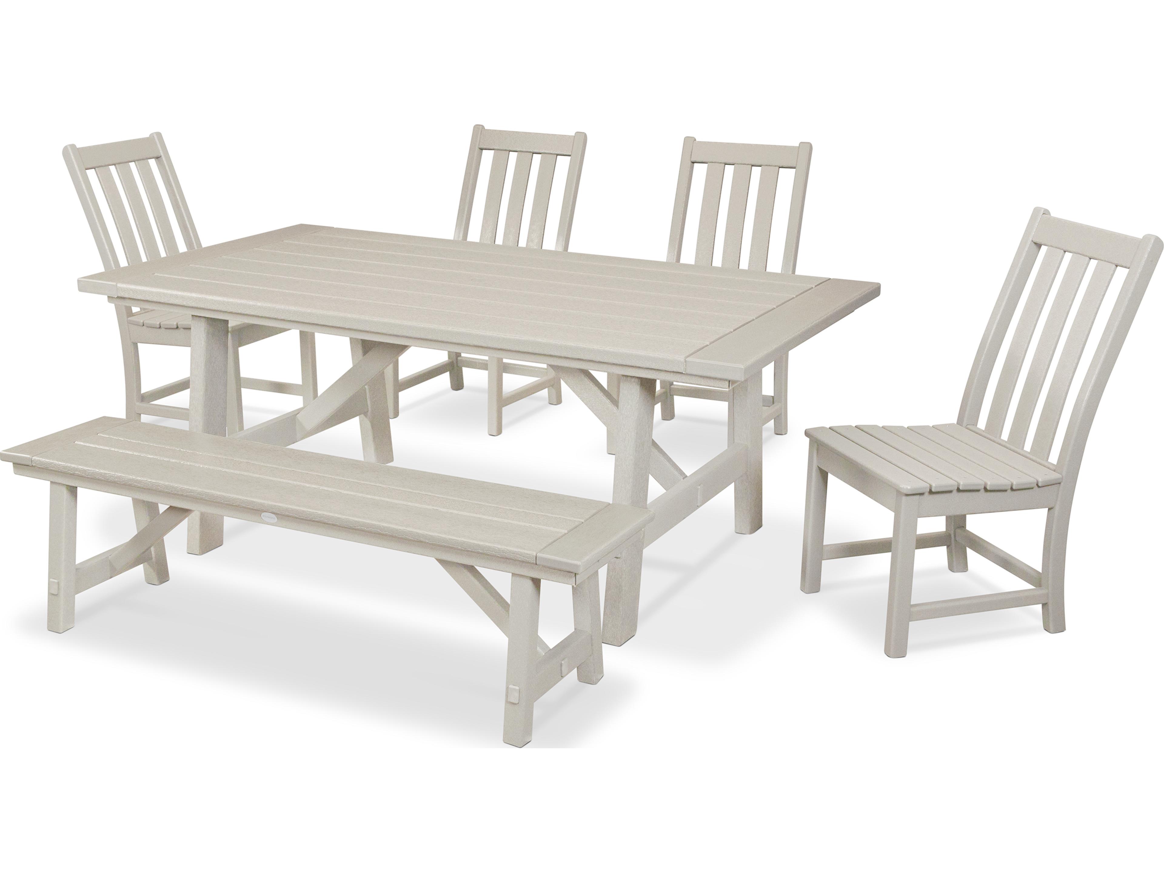 POLYWOOD® Vineyard Recycled Plastic 6 Piece Rustic Farmhouse Patio Dining Set with Bench