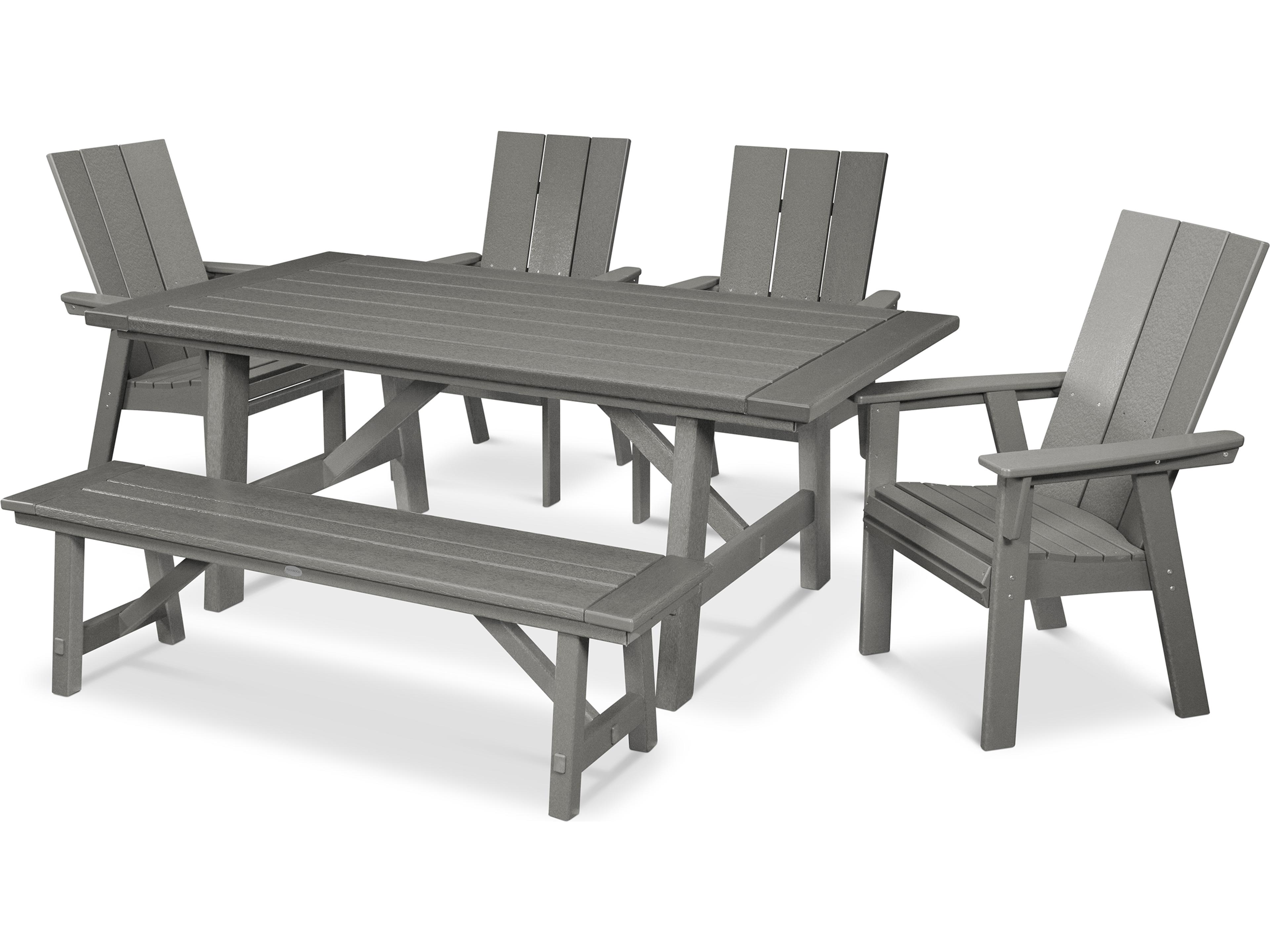 Modern Recycled Plastic 6 Piece Rustic Farmhouse Outdoor Dining Set with Bench