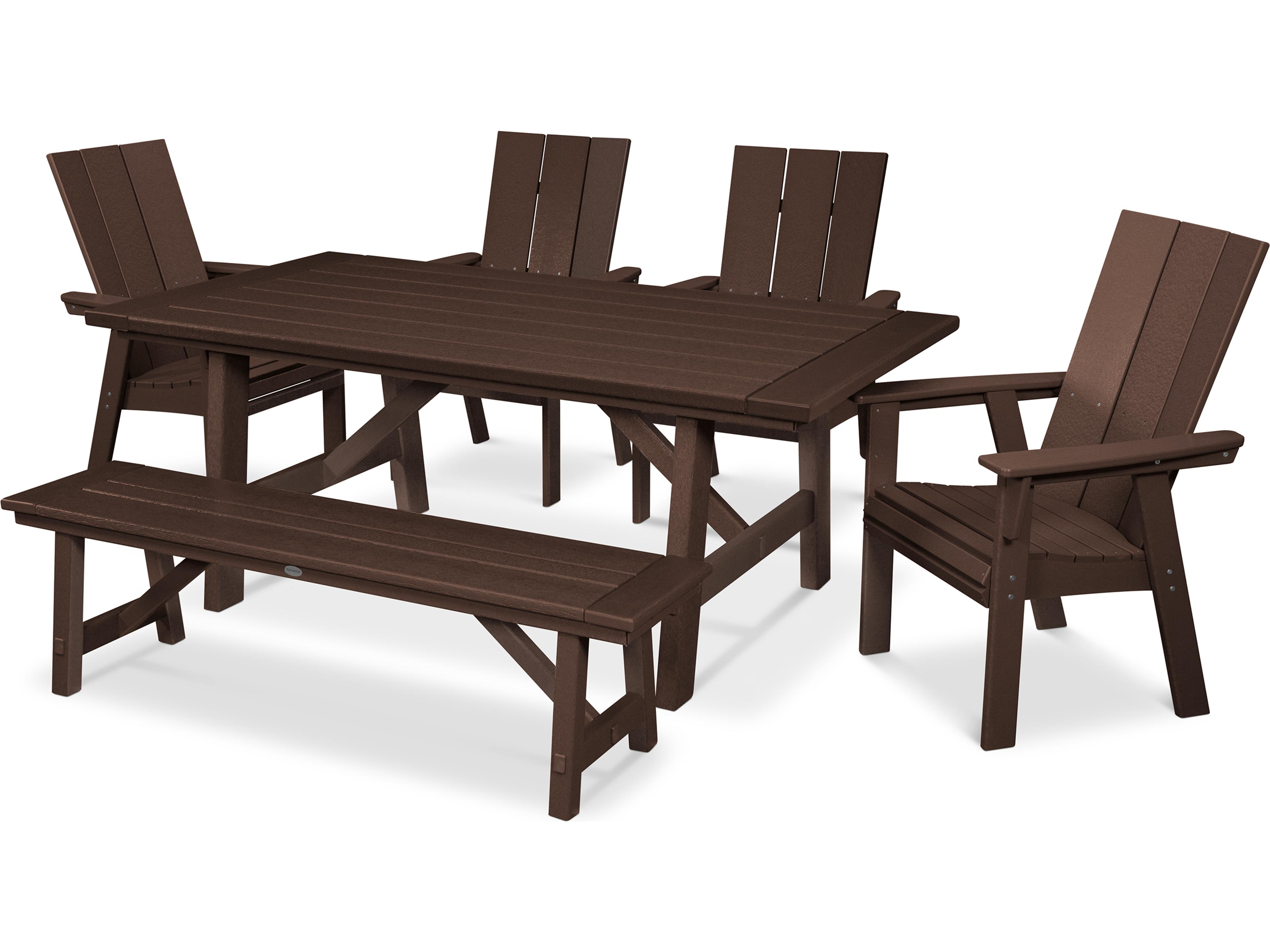 POLYWOOD® Modern Recycled Plastic 6 Piece Rustic Farmhouse Outdoor Dining Set with Bench