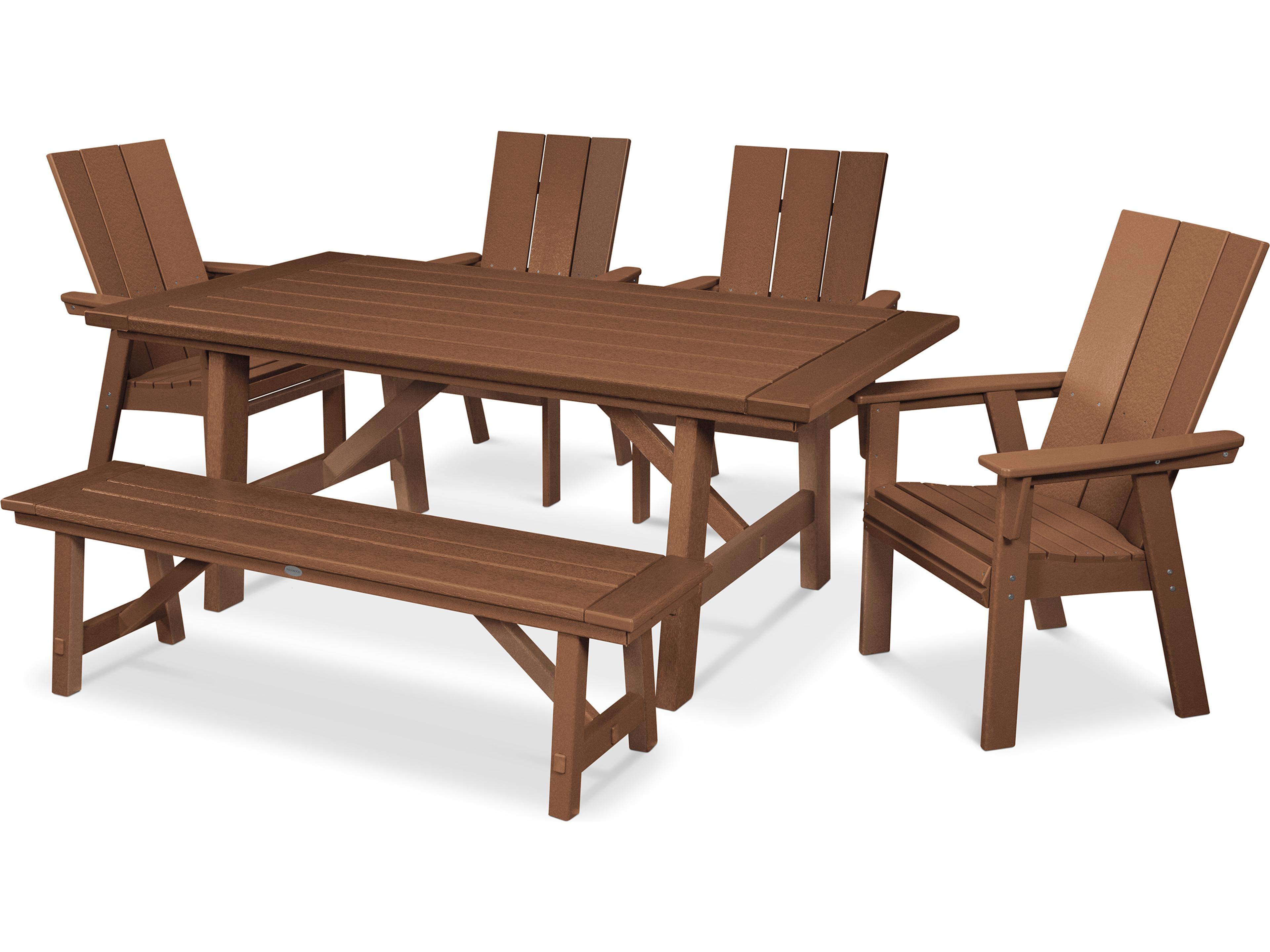 POLYWOOD® Modern Recycled Plastic 6 Piece Rustic Farmhouse Outdoor Dining Set with Bench
