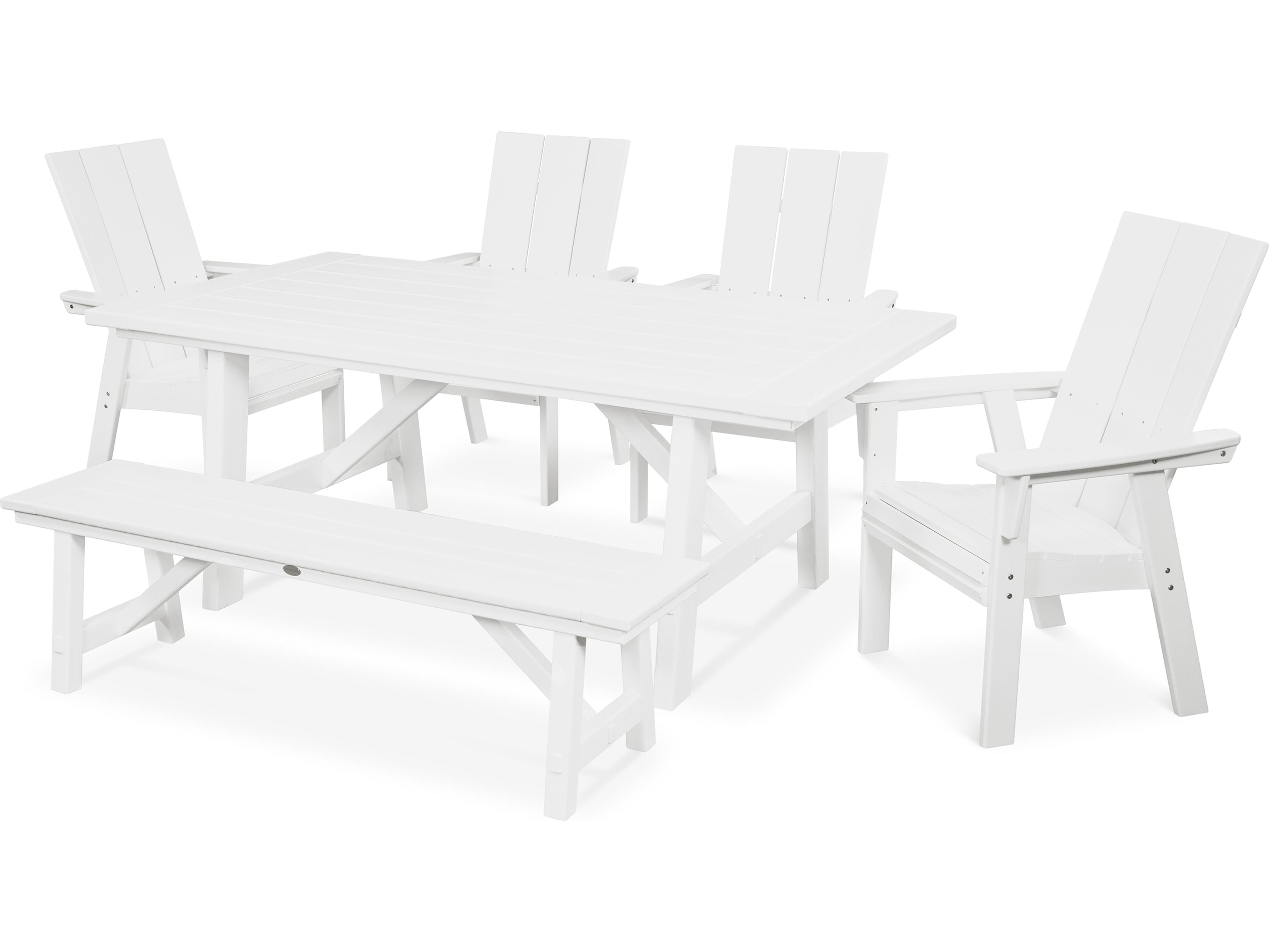POLYWOOD® Modern Recycled Plastic 6 Piece Rustic Farmhouse Outdoor Dining Set with Bench