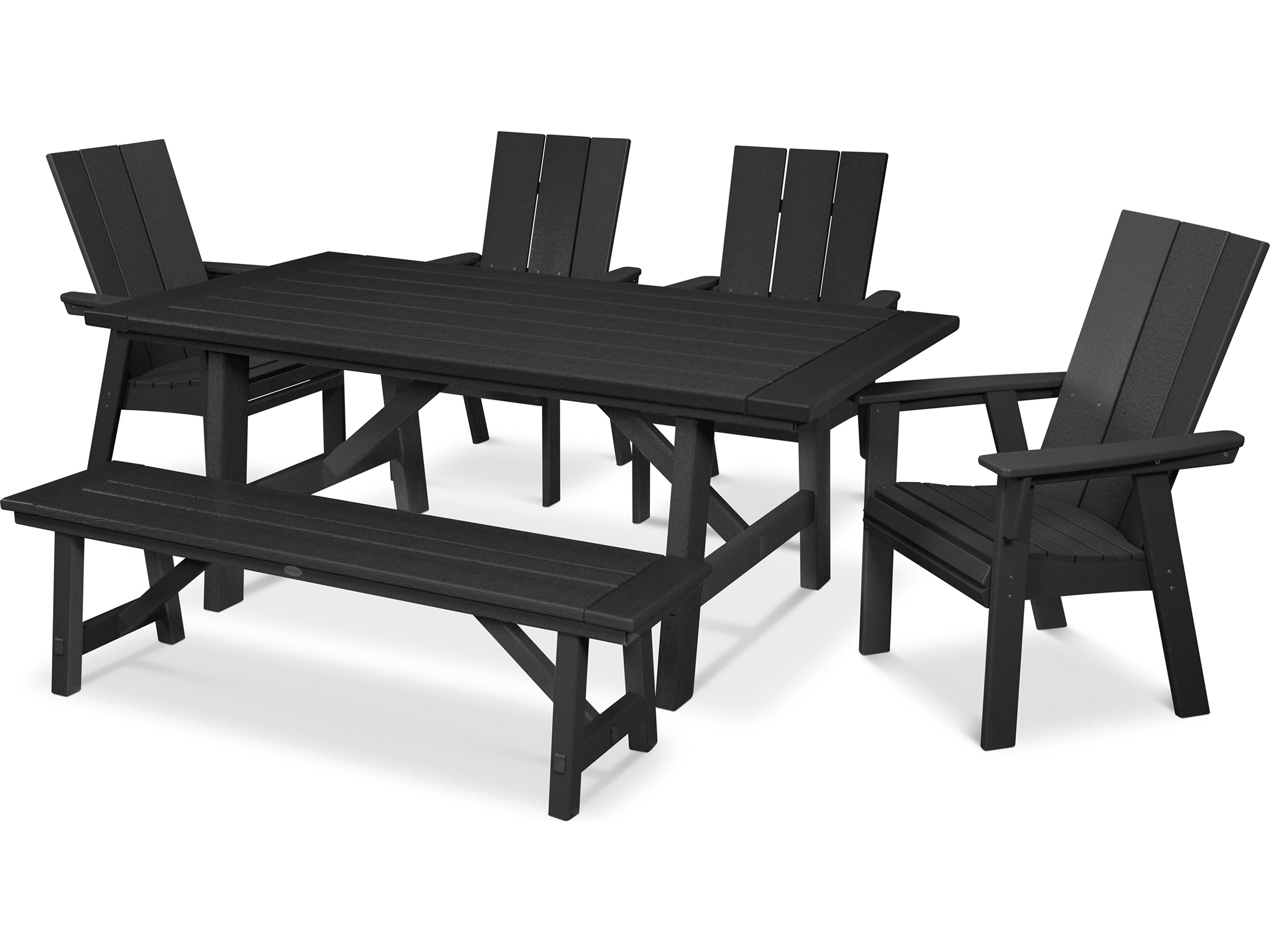 POLYWOOD® Modern Recycled Plastic 6 Piece Rustic Farmhouse Outdoor Dining Set with Bench