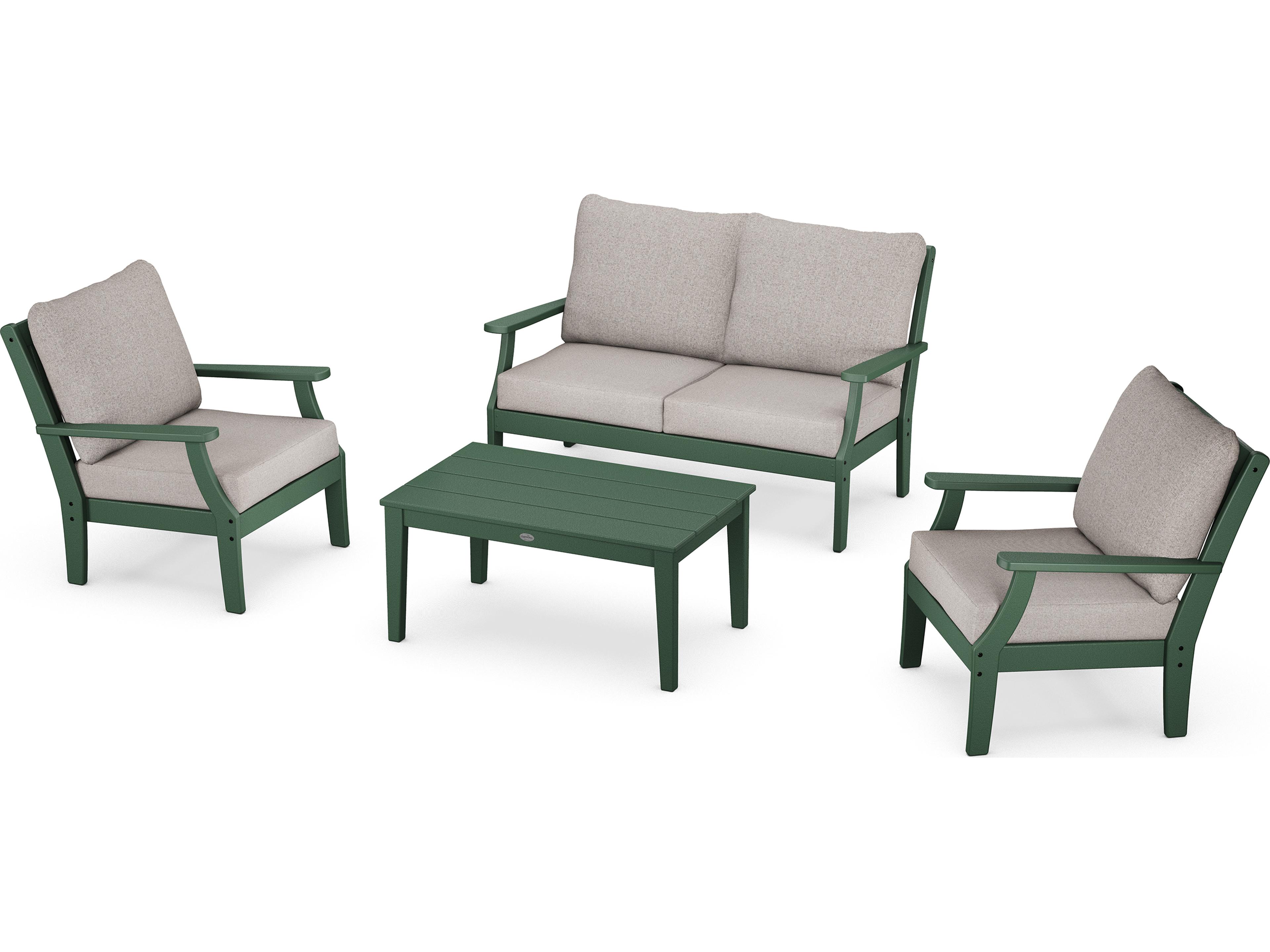 POLYWOOD® Braxton Recycled Plastic 4 Piece Deep Seating Outdoor Patio Lounge Set