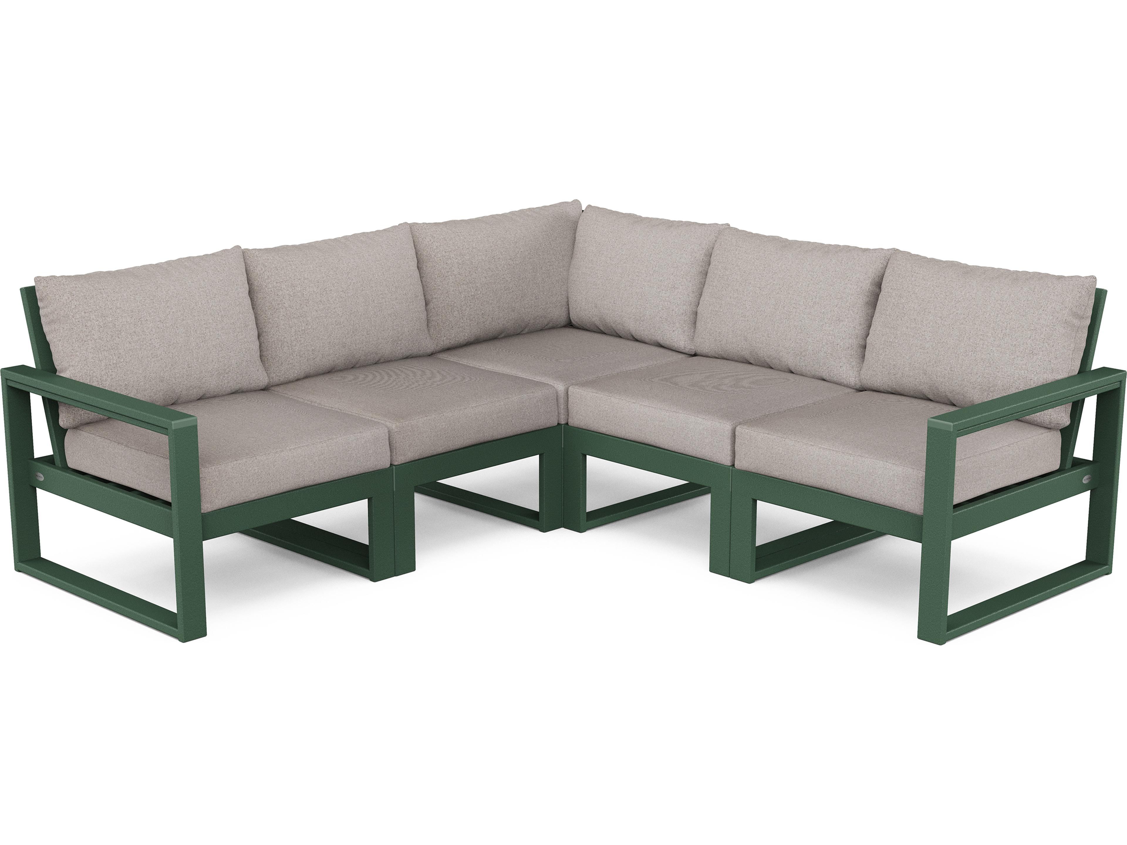 POLYWOOD® Edge Recycled Plastic Deep Seating 5 Piece Sectional Outdoor Patio Lounge Set