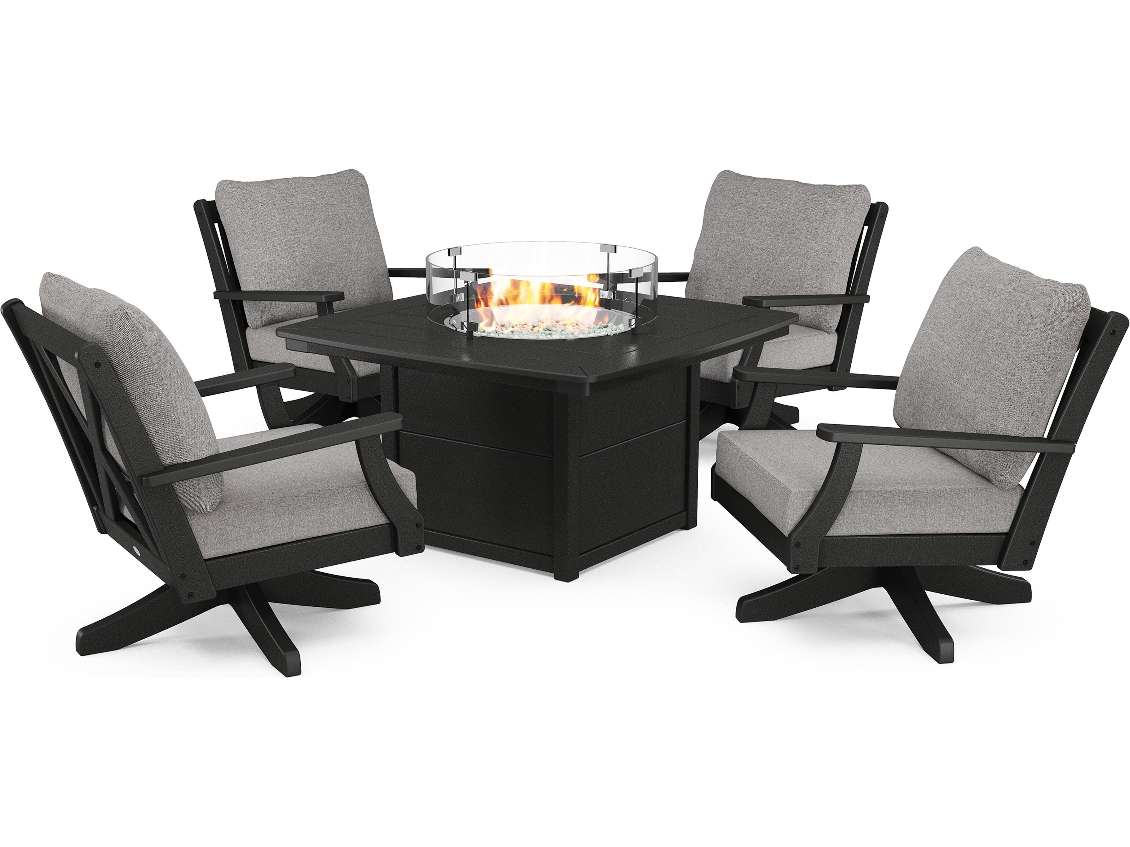 POLYWOOD® Braxton Recycled Plastic Deep Seating 5 Piece Firepit Outdoor Patio Lounge Set