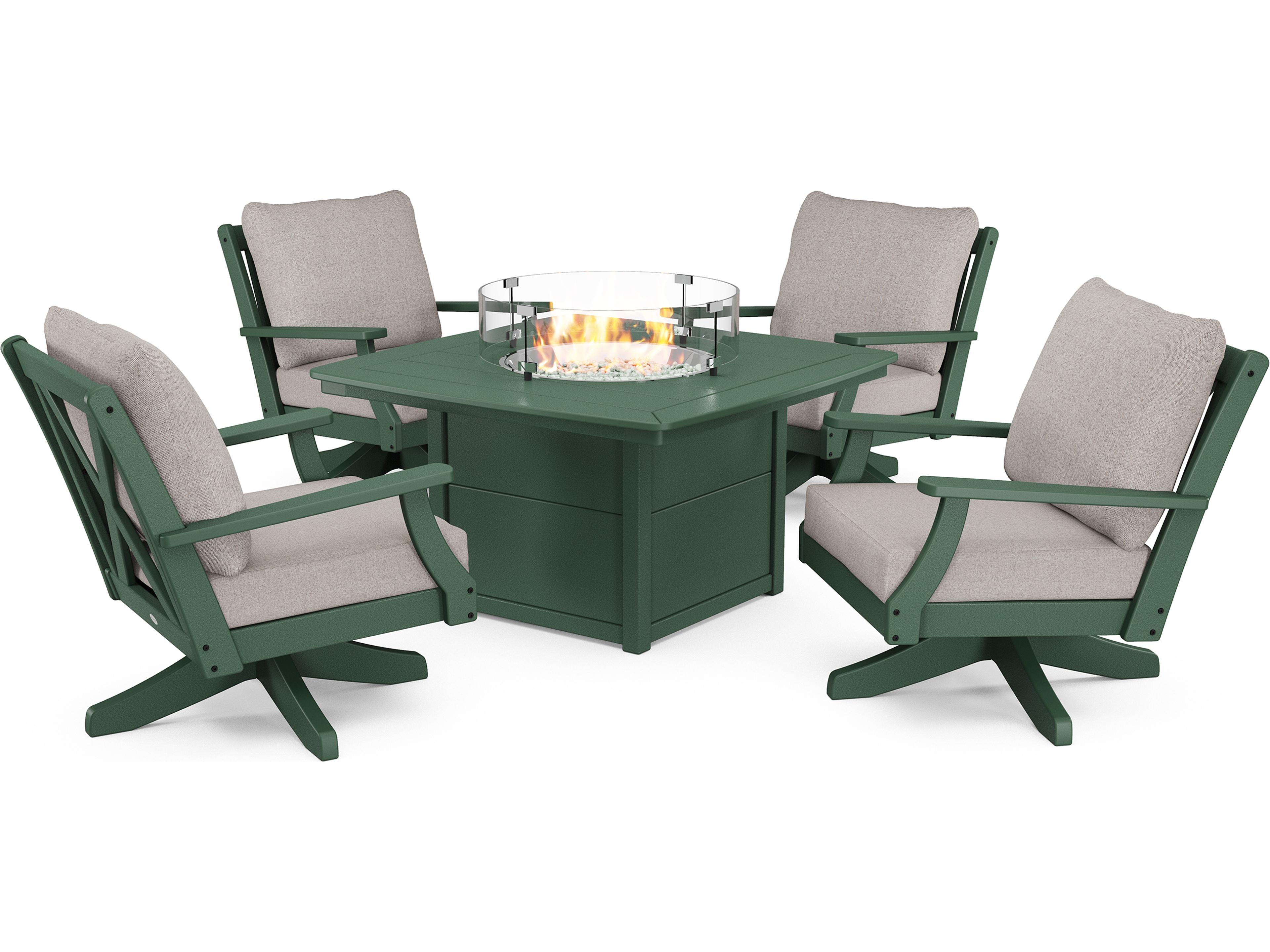 POLYWOOD® Braxton Recycled Plastic Deep Seating 5 Piece Firepit Outdoor Patio Lounge Set